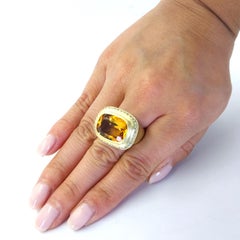 Large Cushion Citrine and Diamond Cocktail Ring