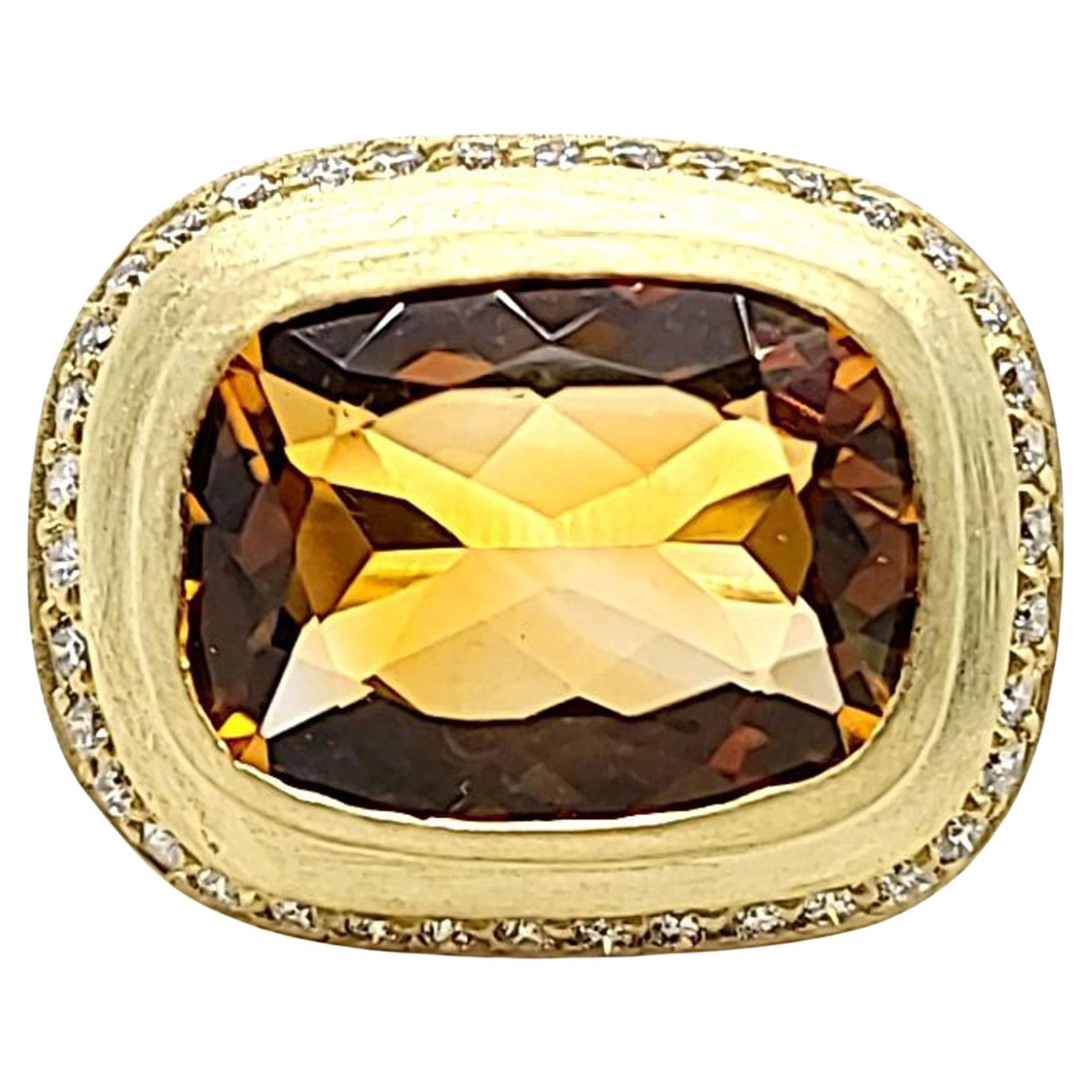 Bague cocktail taille coussin avec citrine et diamants