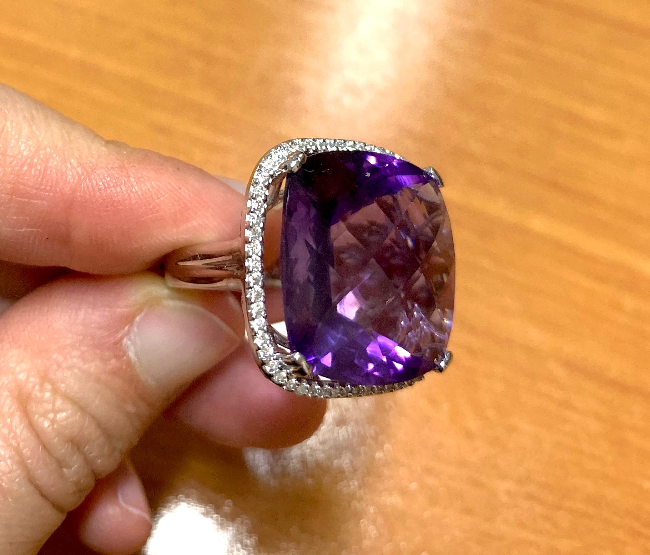 Contemporary Large Cushion Cut Amethyst Cocktail Ring