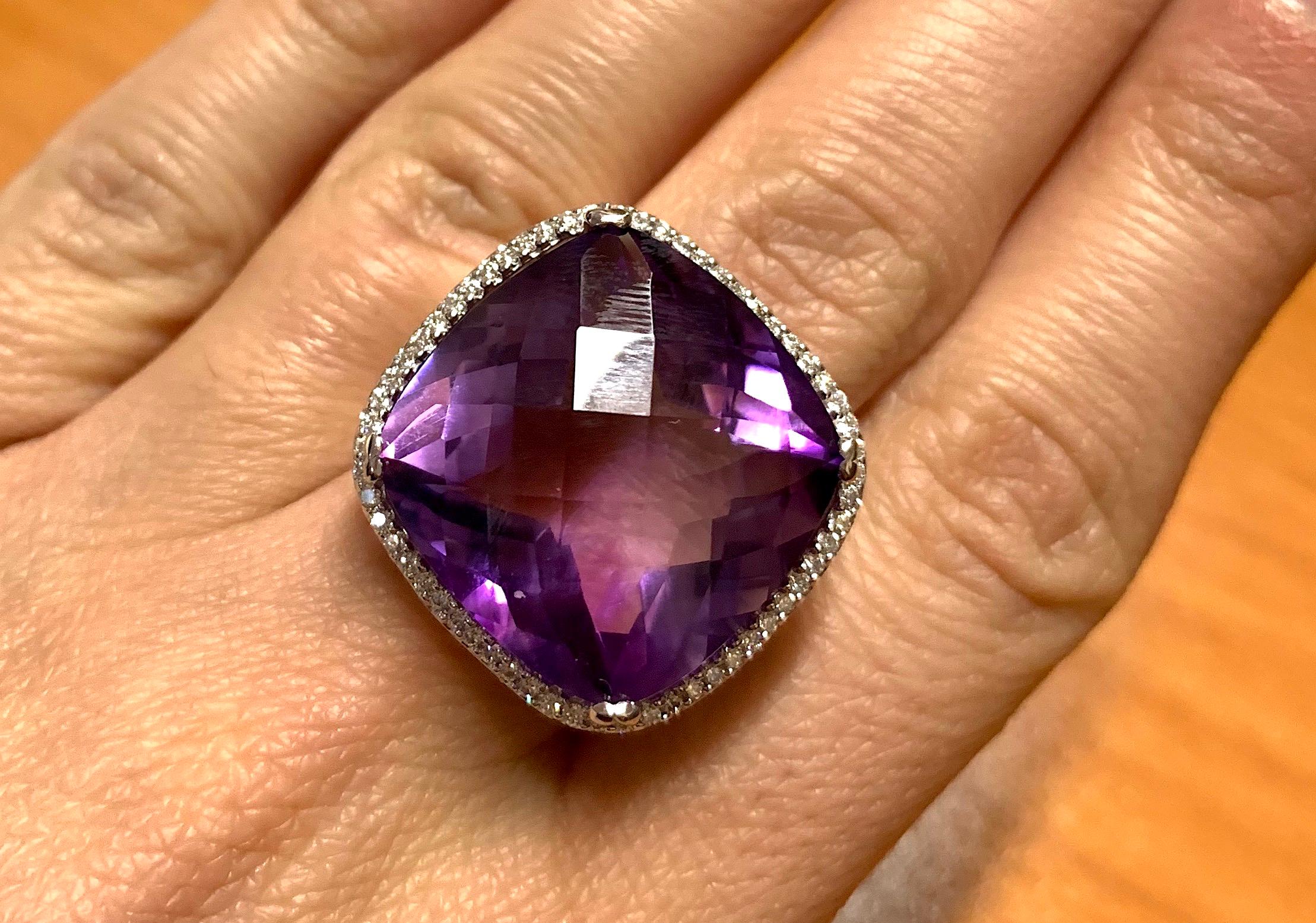 Large Cushion Cut Amethyst Cocktail Ring In New Condition In GREAT NECK, NY