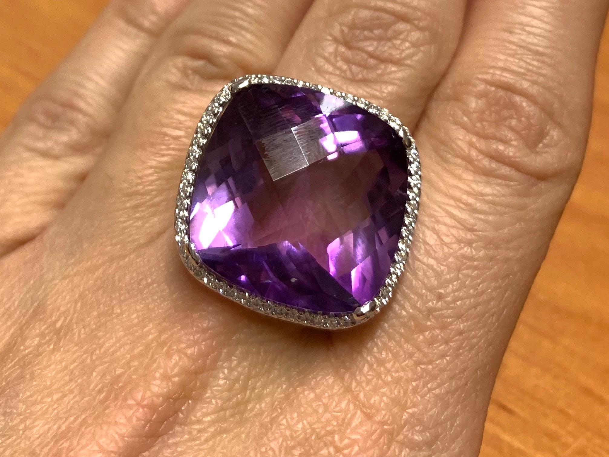 Women's or Men's Large Cushion Cut Amethyst Cocktail Ring