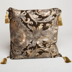 Large Pillow in Silver and Gold Printed Signed Velvet