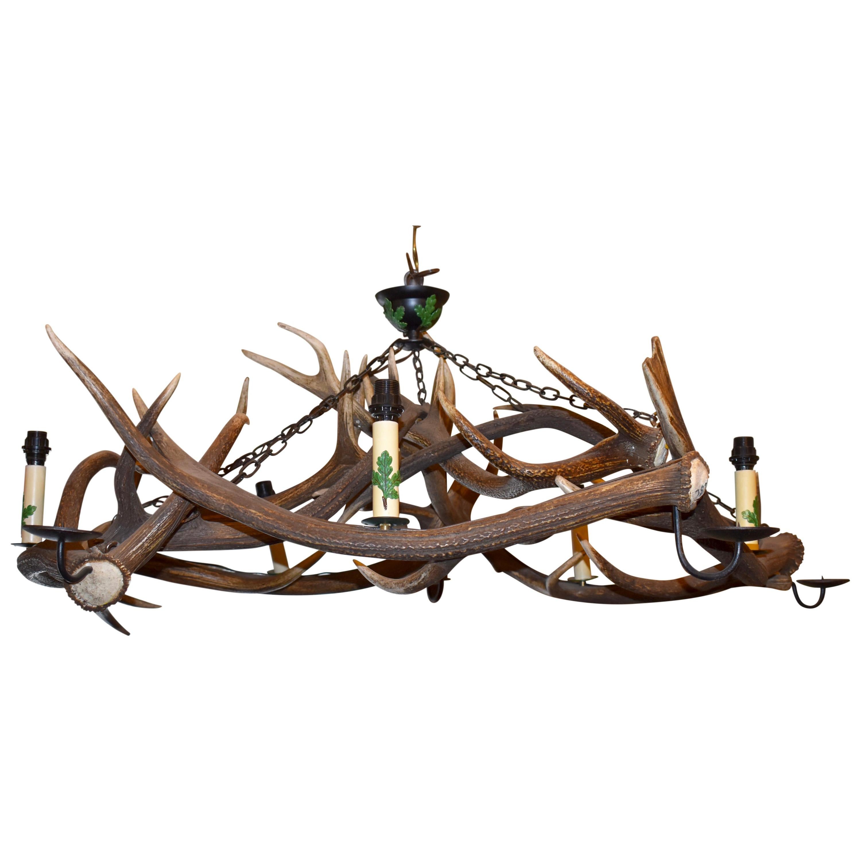 Large Custom Antler Chandelier with Lights and Candleholders