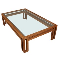 Large Custom Billy Baldwin Oak and Glass Cocktail Table