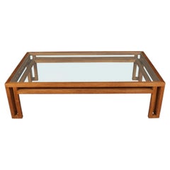 Large Custom Billy Baldwin Oak and Glass Cocktail Table