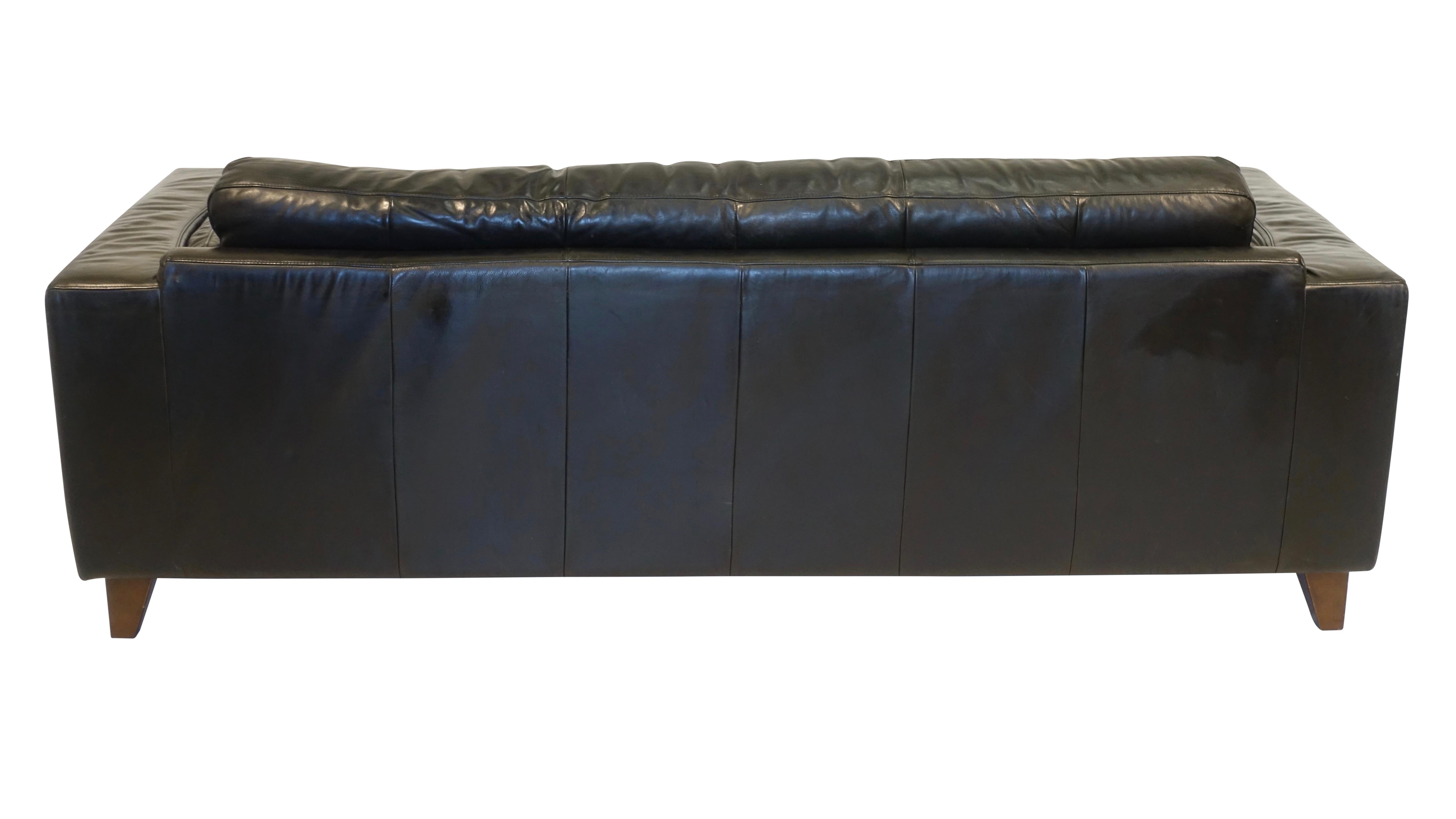 Large Custom Black Leather Sofa, Italy, Mid-20th Century, circa 1970s 5