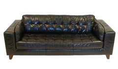 Large Custom Black Leather Sofa, Italy, Mid-20th Century, circa 1970s