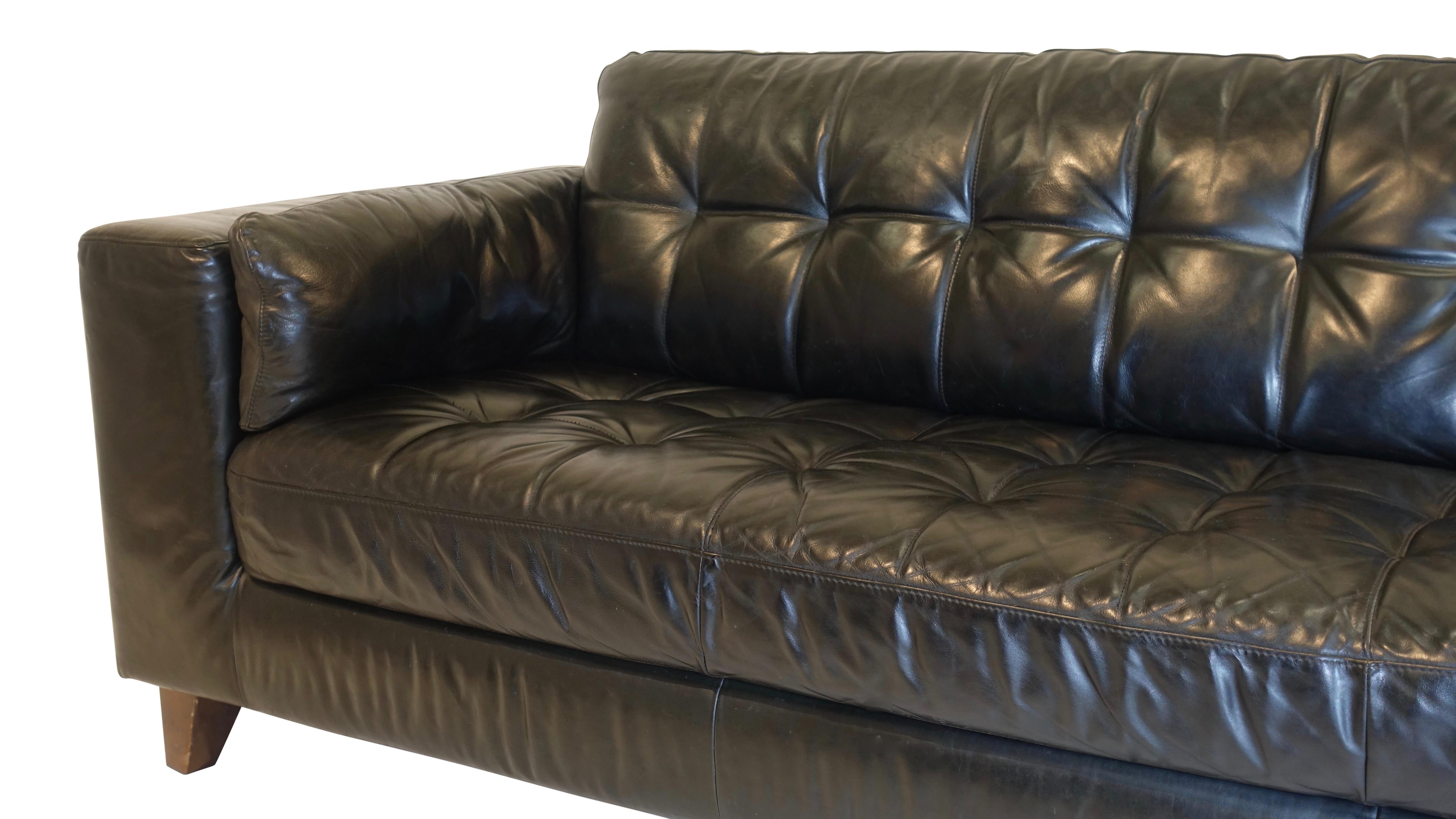 Mid-Century Modern Large Custom Black Leather Sofa, Italy, Mid-20th Century, circa 1970s