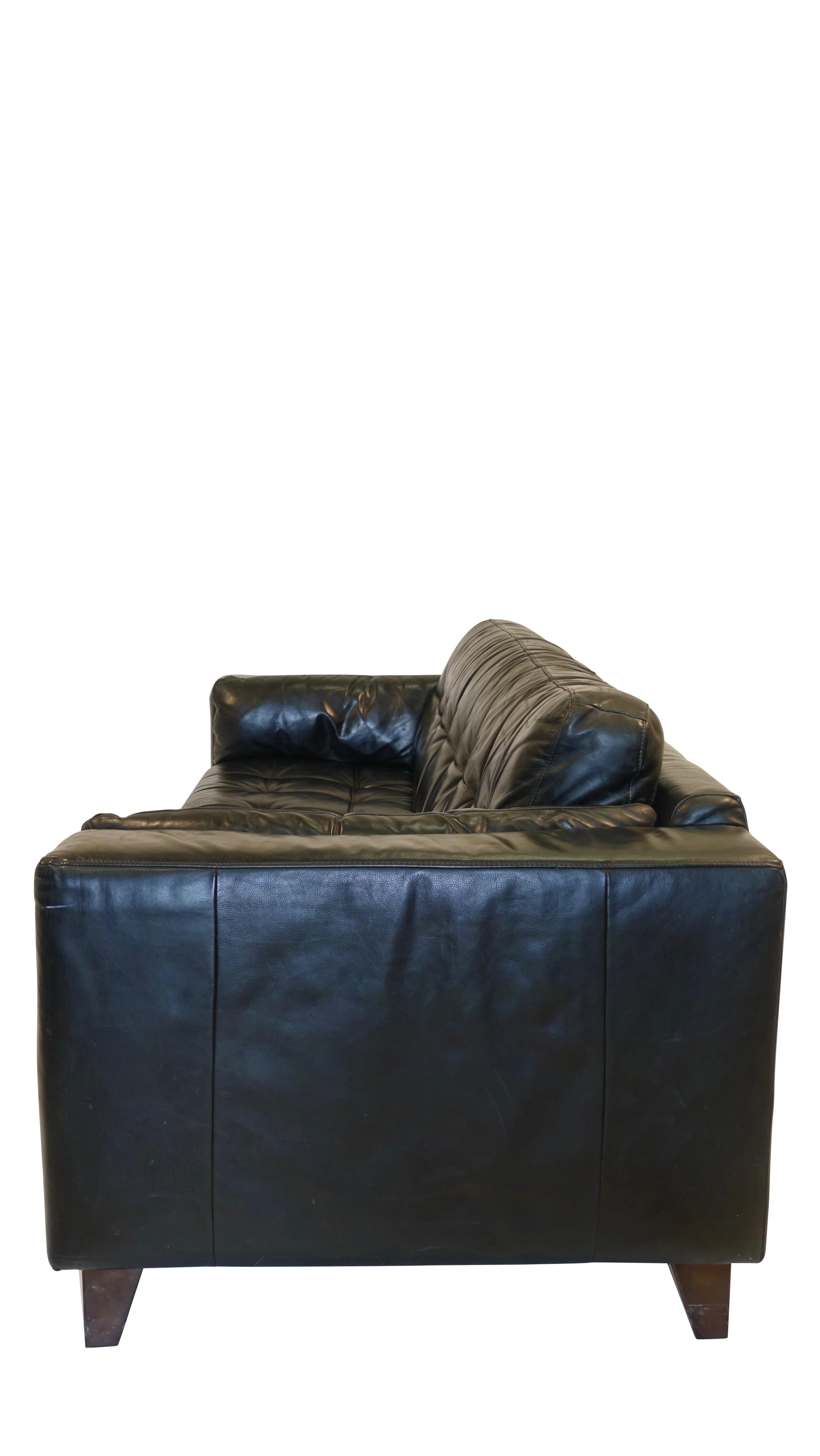 Italian Large Custom Black Leather Sofa, Italy, Mid-20th Century, circa 1970s