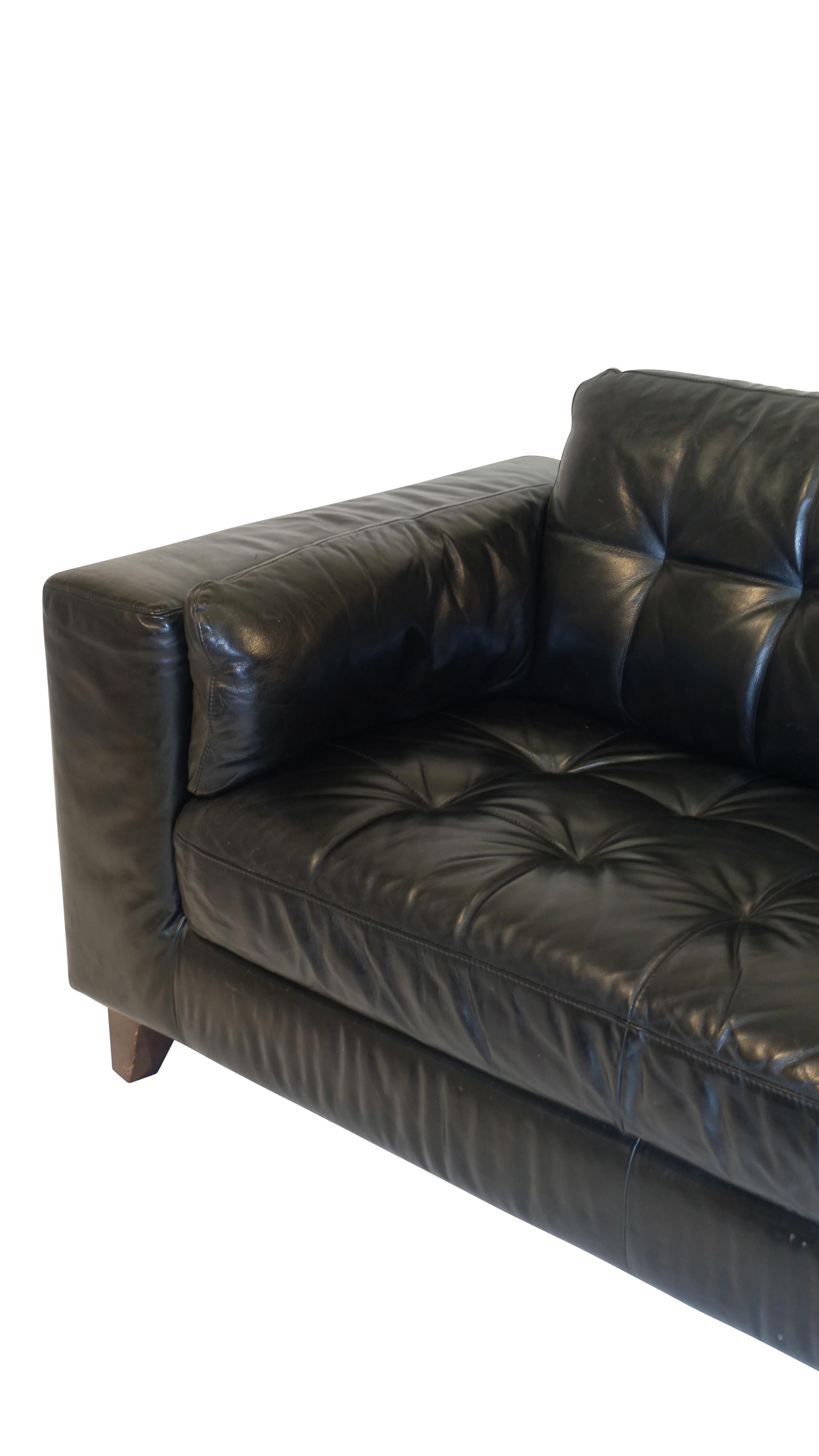 Large Custom Black Leather Sofa, Italy, Mid-20th Century, circa 1970s In Good Condition In San Francisco, CA