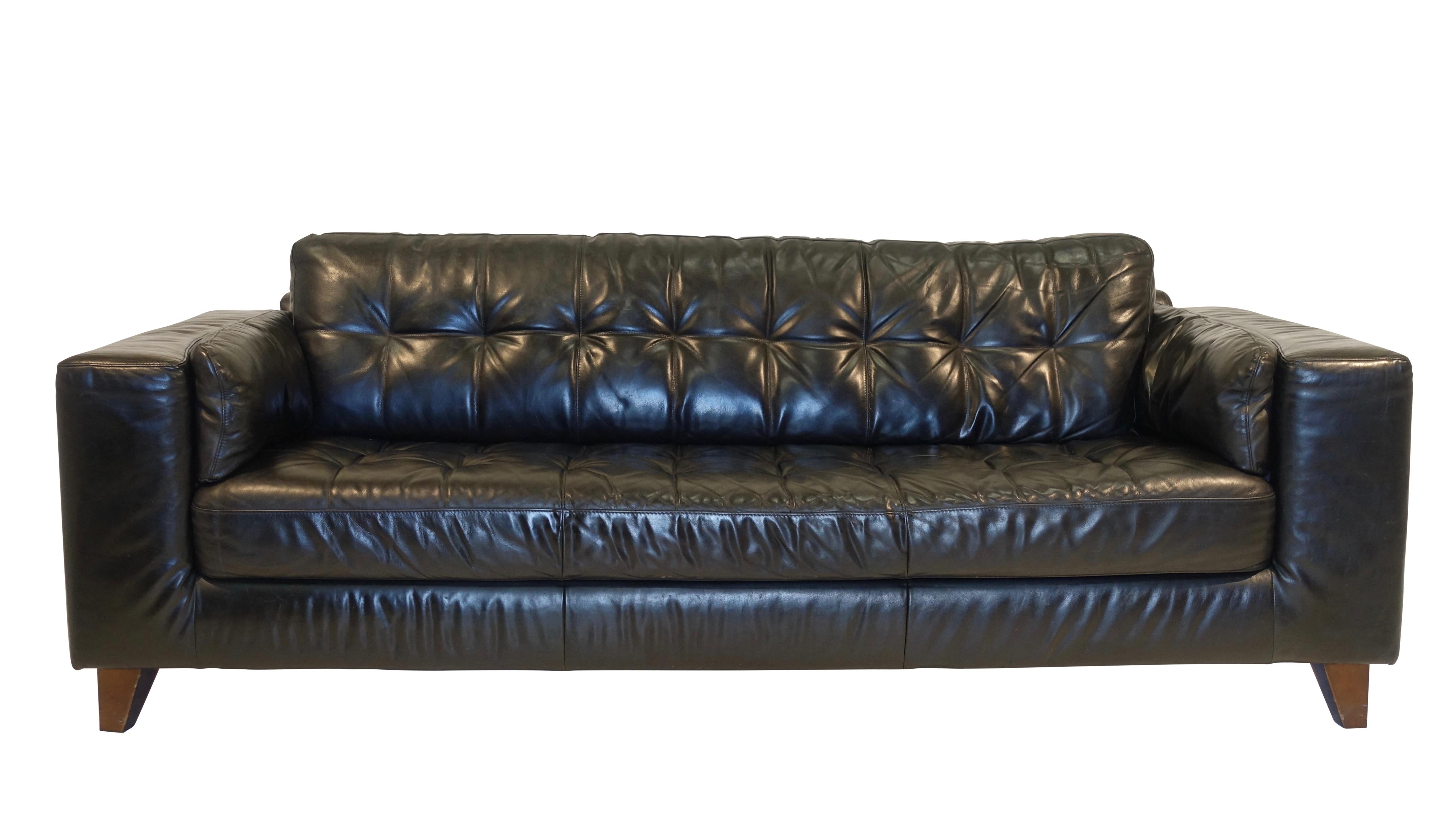 Large Custom Black Leather Sofa, Italy, Mid-20th Century, circa 1970s 1