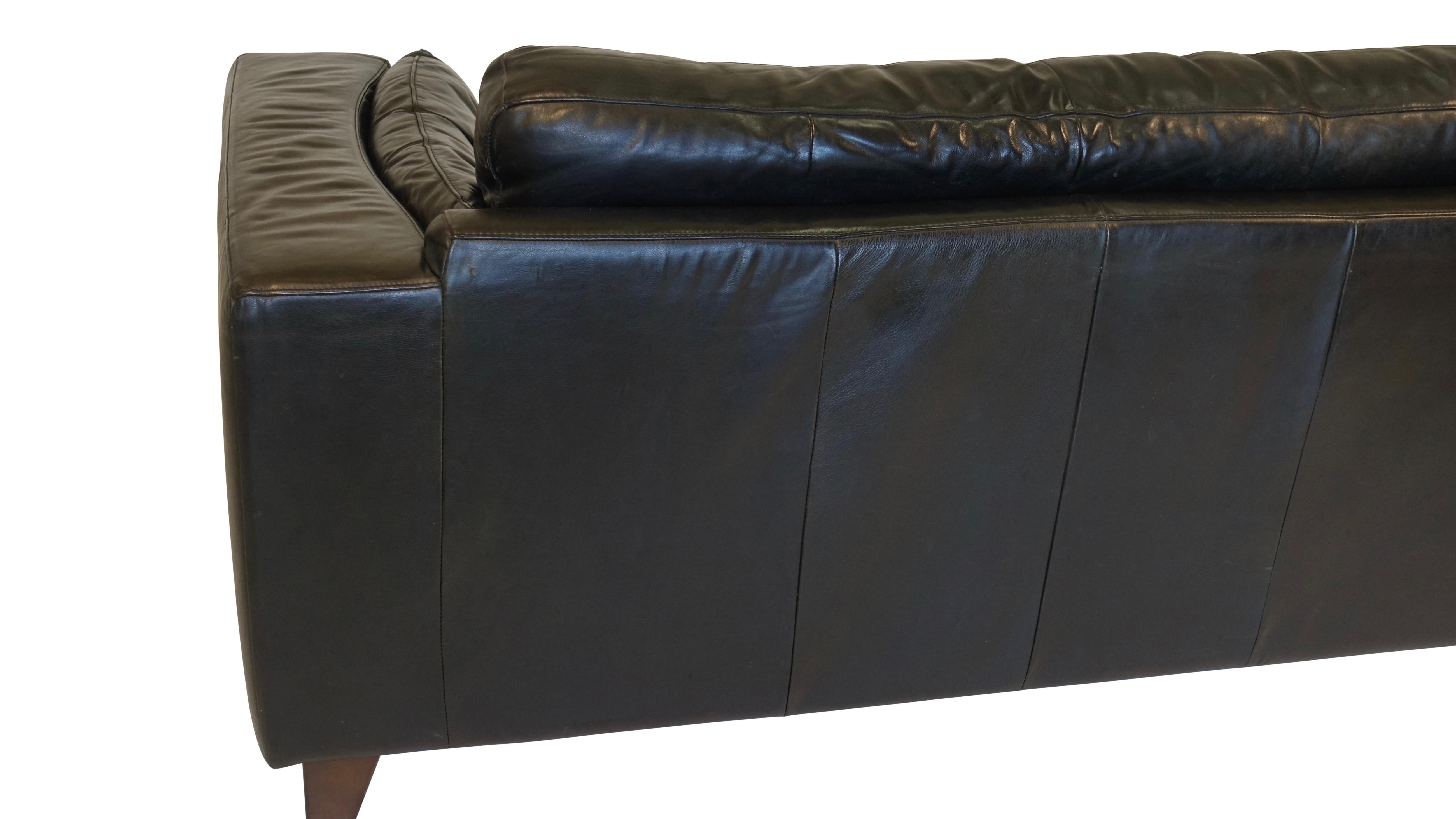 Large Custom Black Leather Sofa, Italy, Mid-20th Century, circa 1970s 2