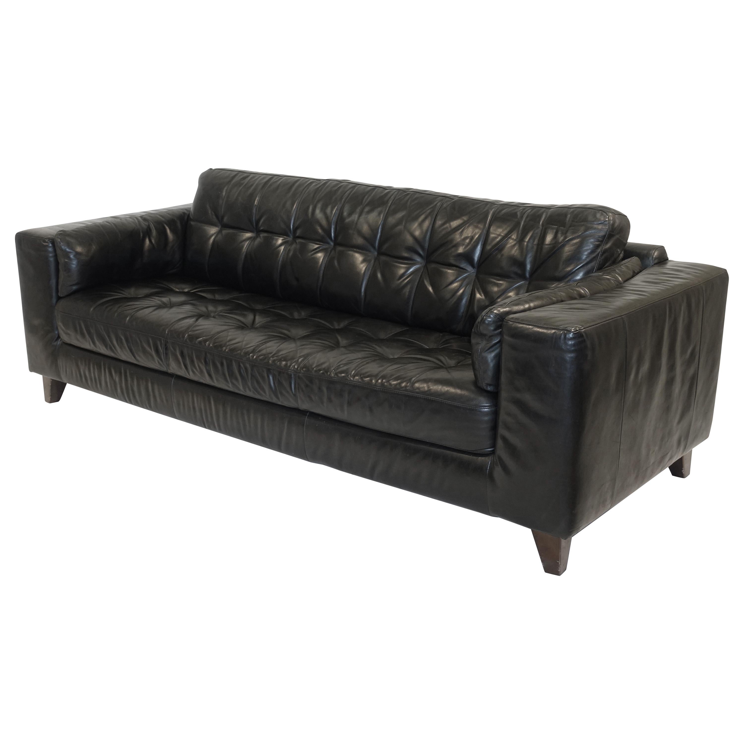 Large Custom Black Leather Sofa, Italy, Mid-20th Century, circa 1970s