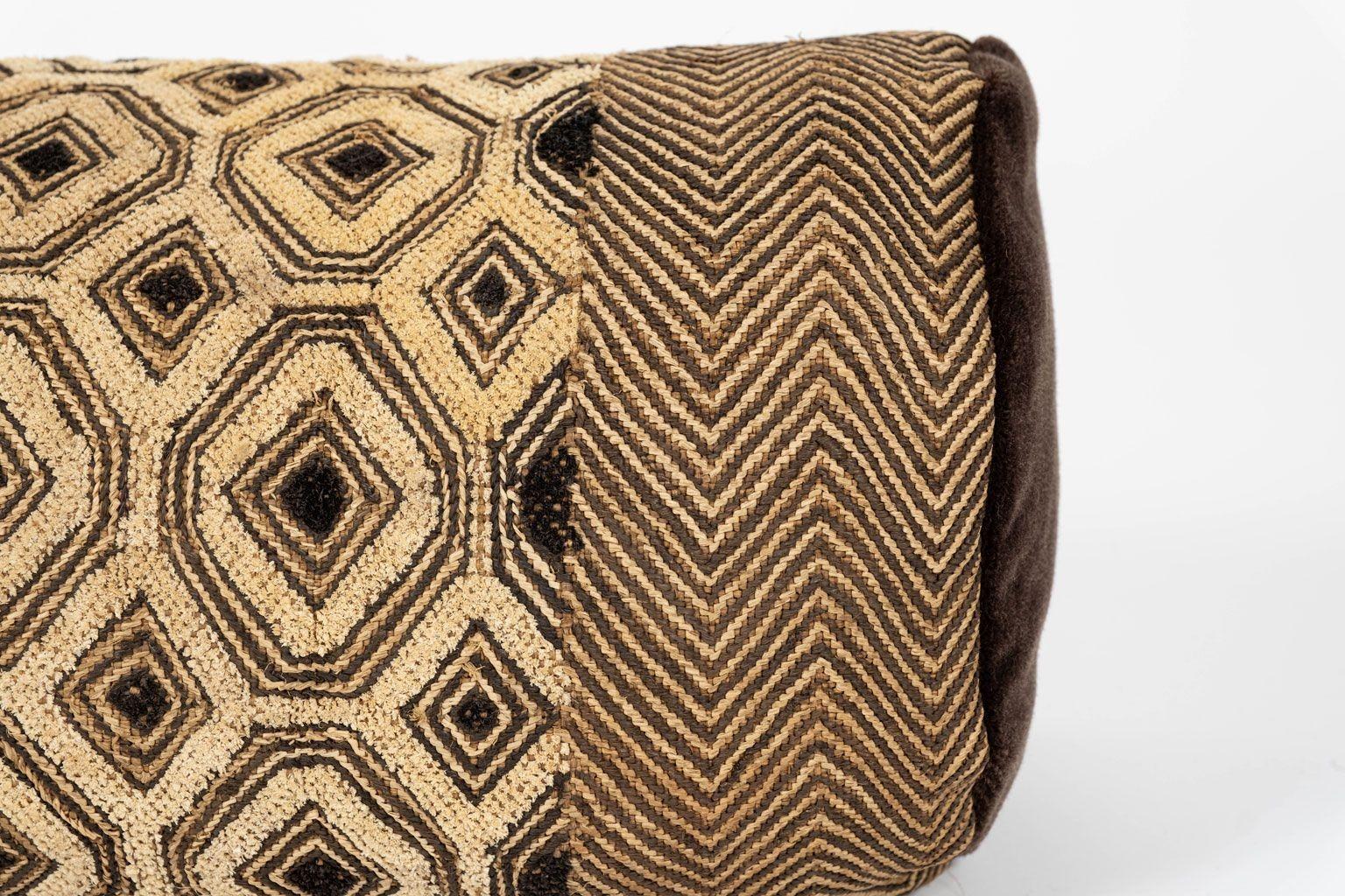 Tribal Large Custom Bolster Cushion from Vintage African Kuba Cloth For Sale