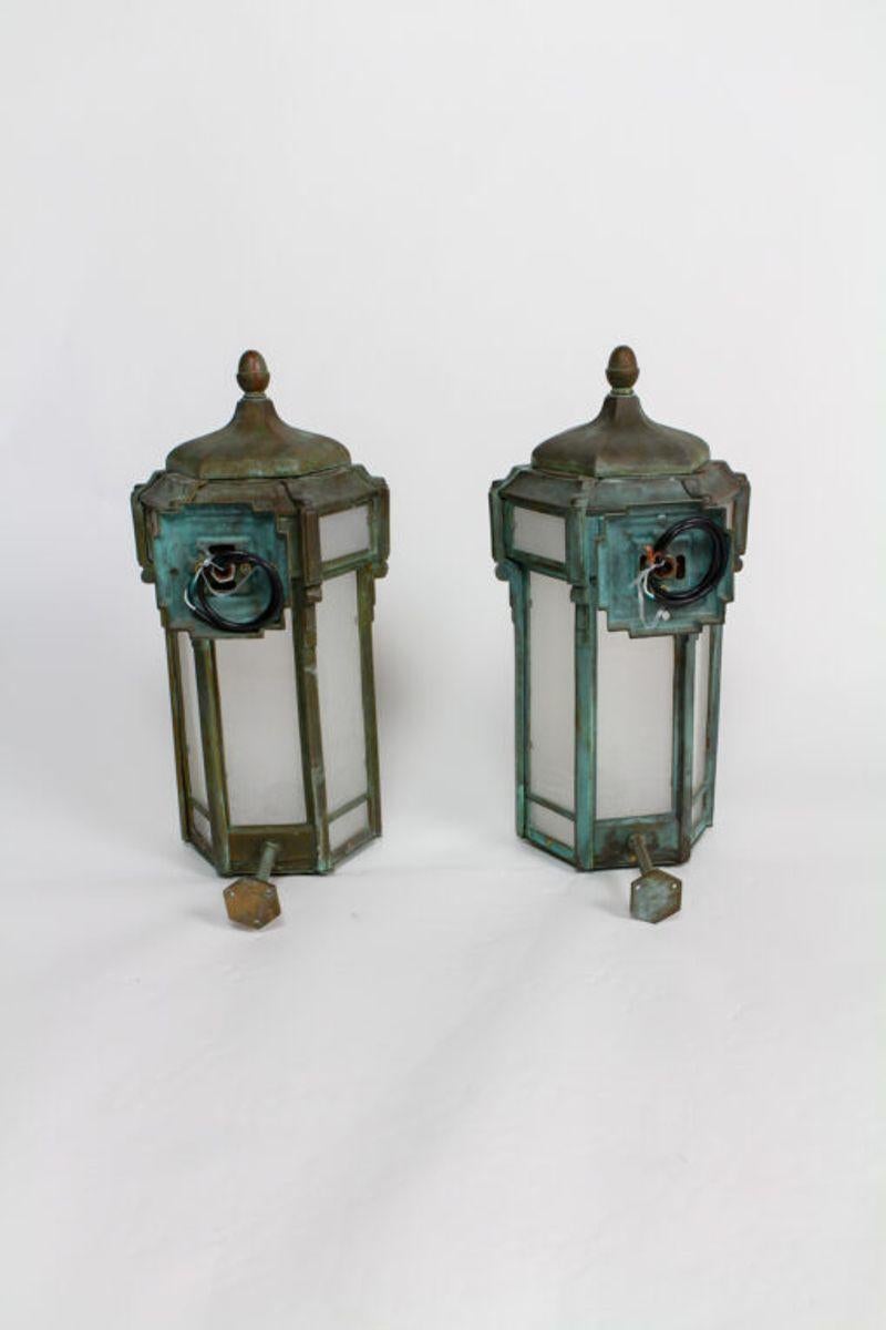 American Large Custom Bronze Exterior Sconces – A Pair For Sale