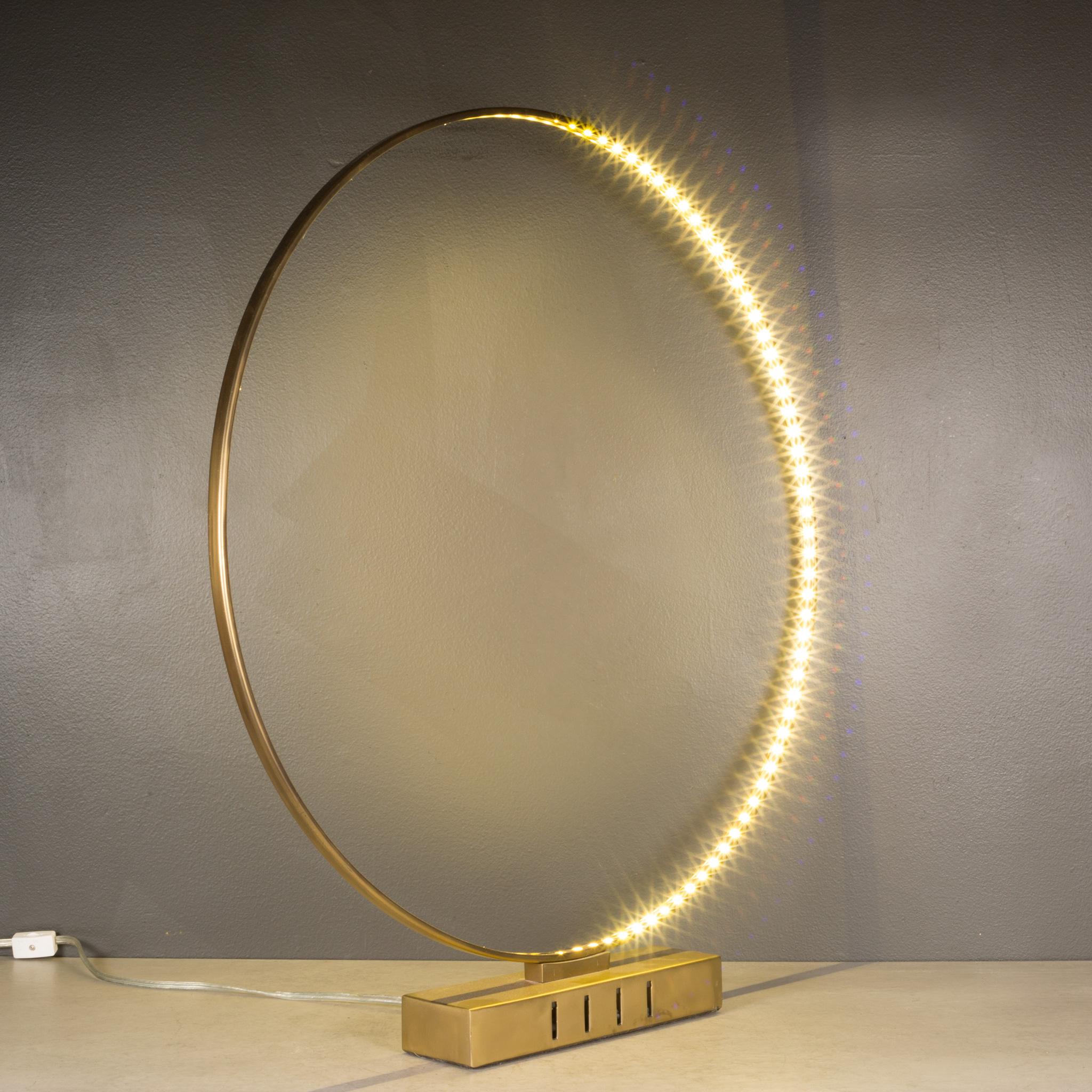 Modern Large Custom Circular Brass Table Lamp For Sale