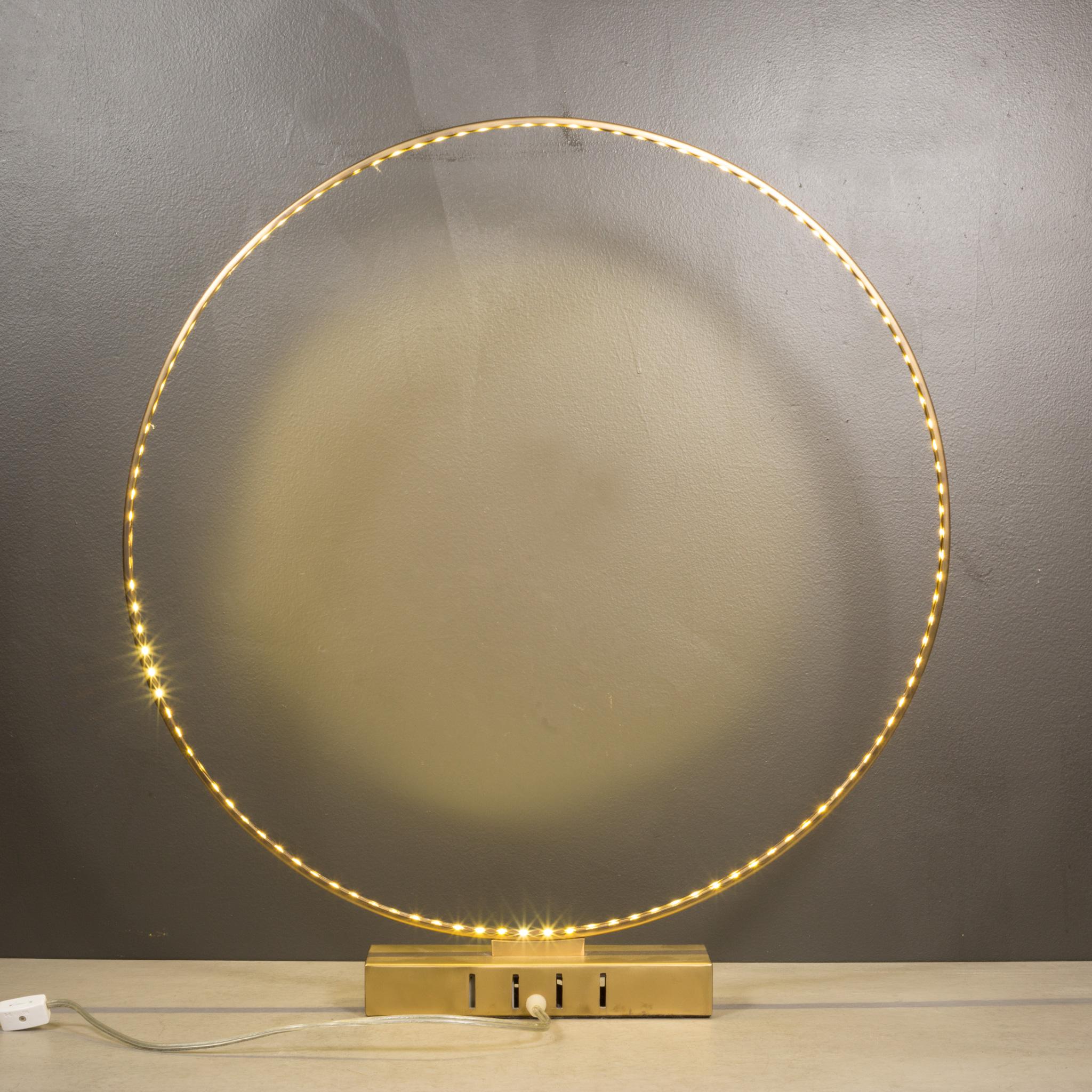 Large Custom Circular Brass Table Lamp In Good Condition For Sale In San Francisco, CA