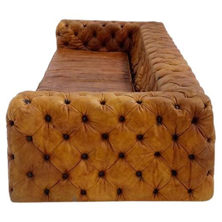 Large Custom Cognac Leather Chesterfield Sofa For Sale at 1stDibs