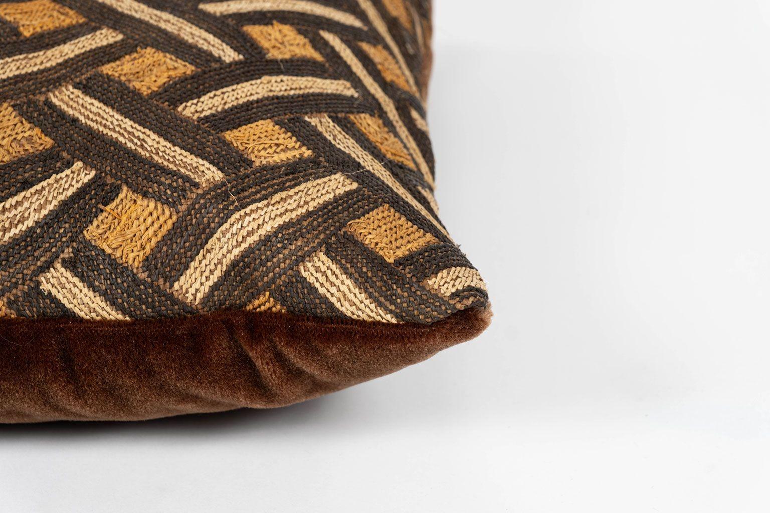 Tribal Large Custom Cushion from Vintage African Kuba Cloth For Sale