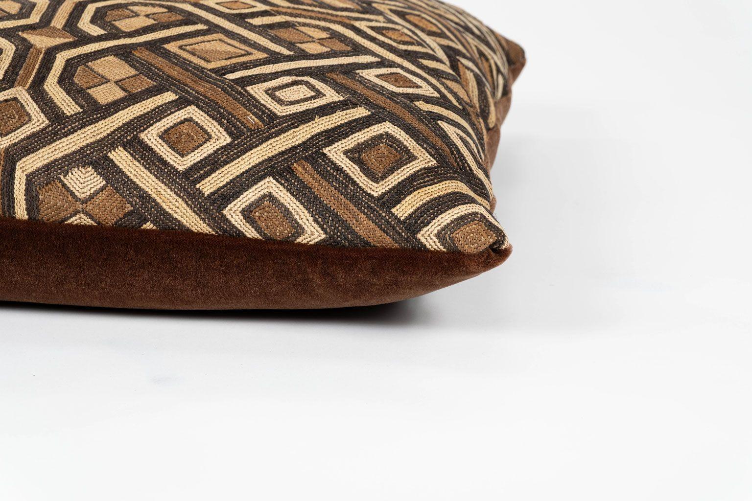 American Large Custom Cushion from Vintage African Kuba Cloth