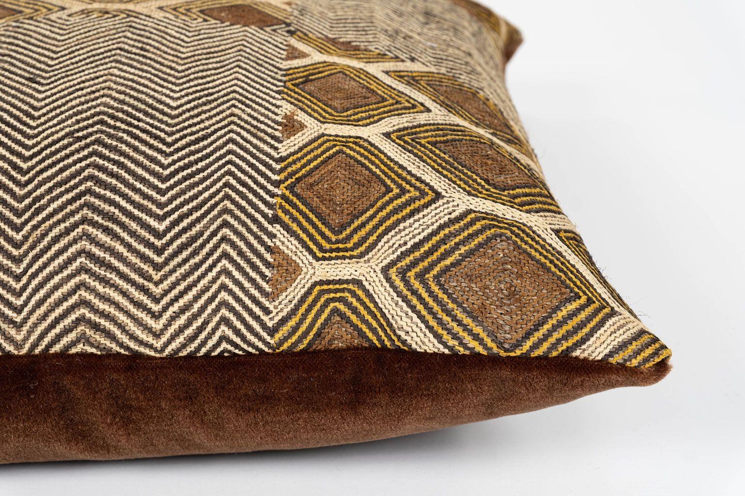Large Custom Cushion from Vintage African Kuba Cloth In Good Condition In Houston, TX