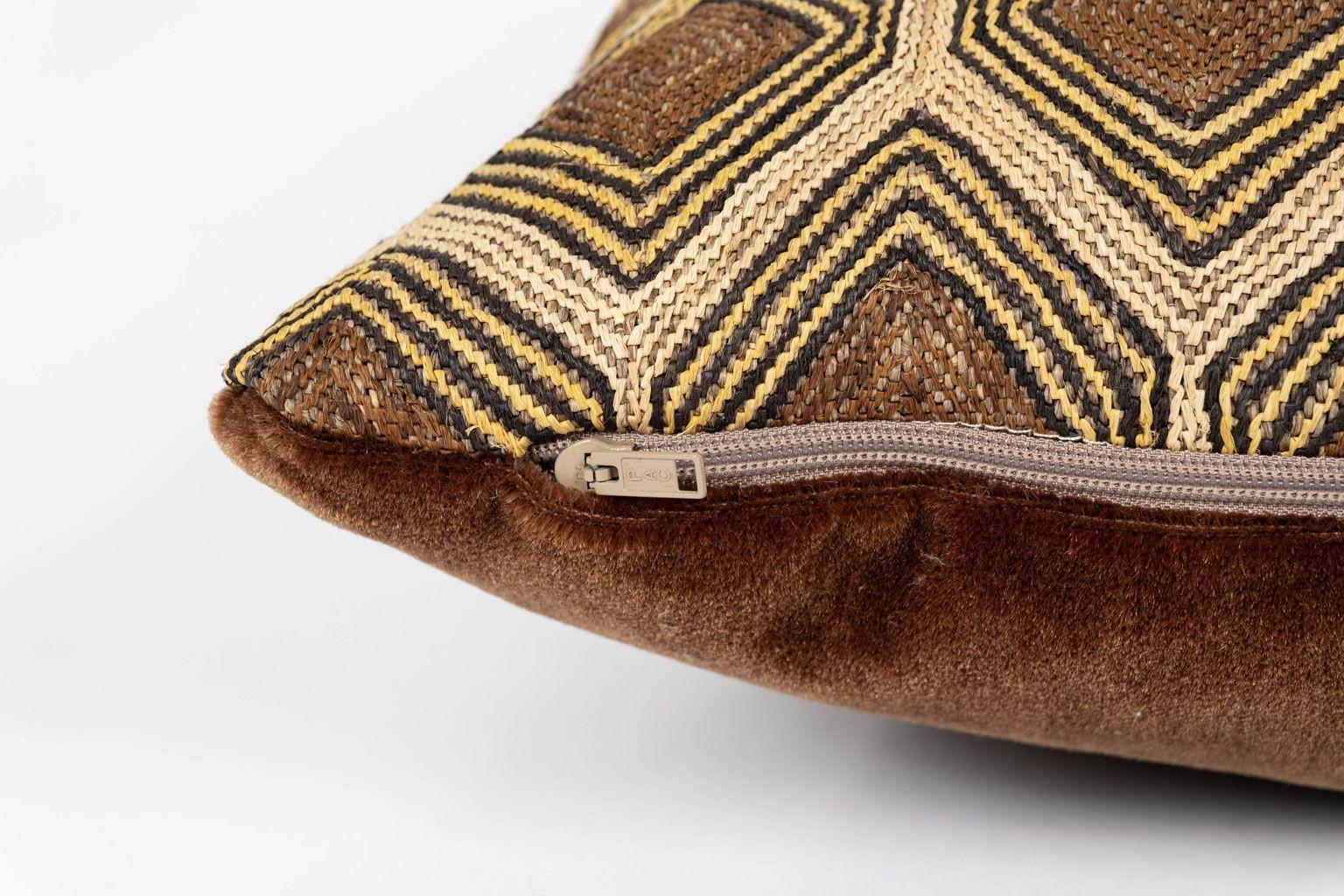 Contemporary Large Custom Cushion from Vintage African Kuba Cloth