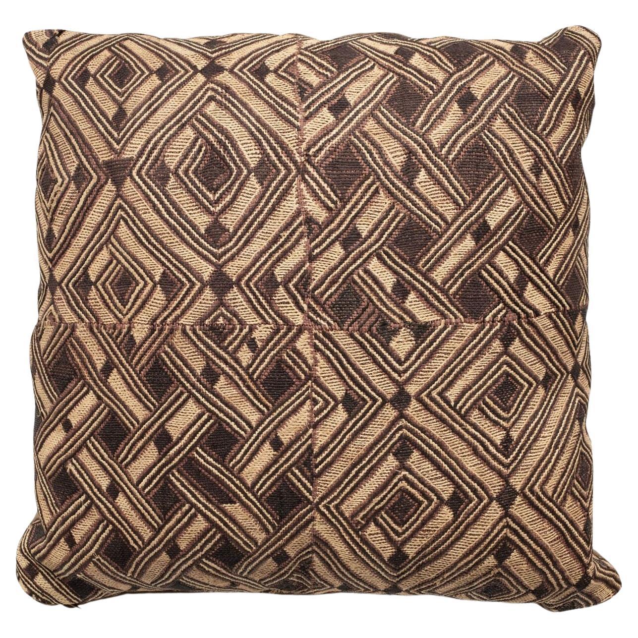 Large Custom Cushion from Vintage African Kuba Cloth For Sale