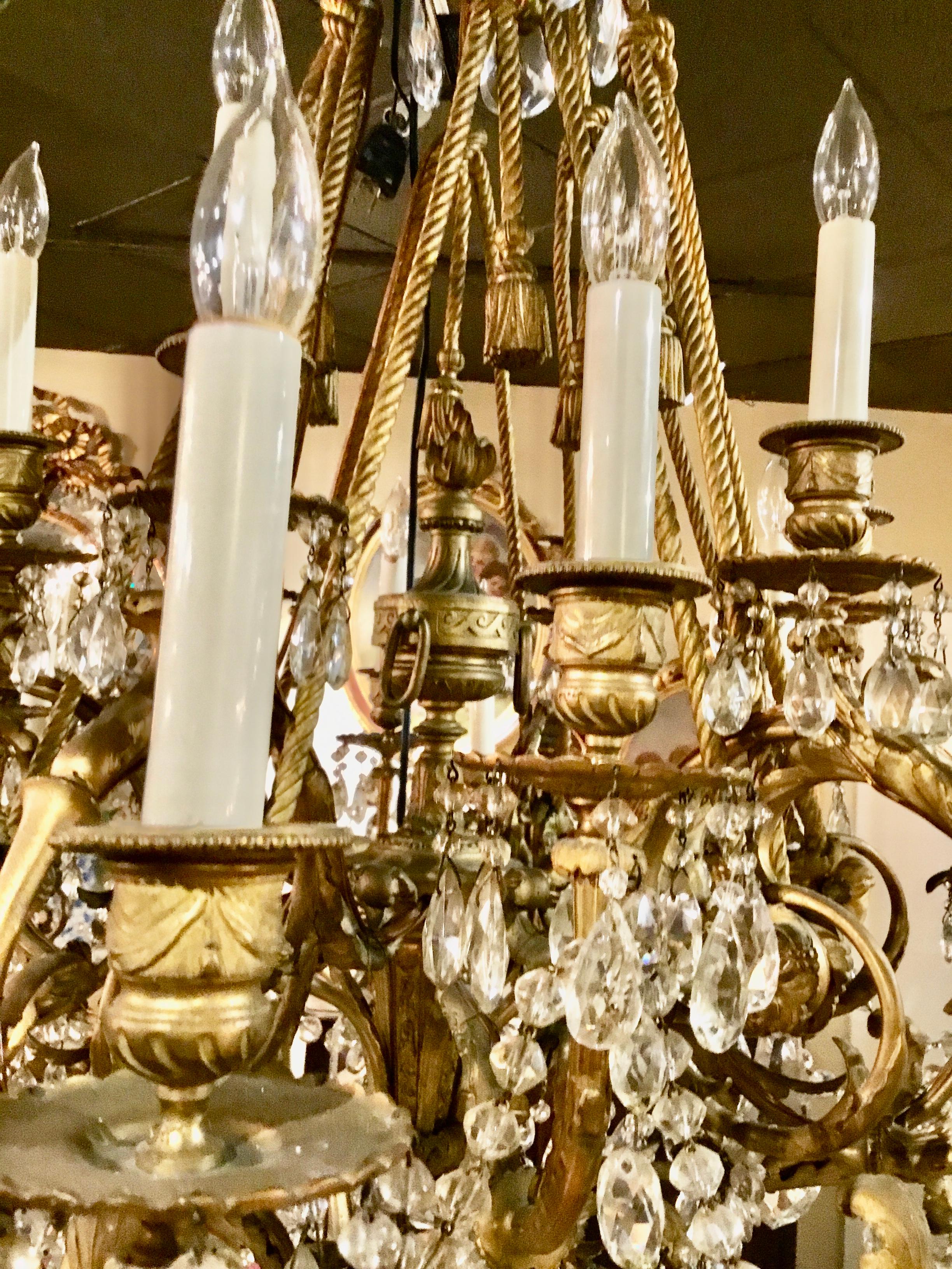 Large Custom Designed Chandelier, Gilt Bronze and Crystal, 24 Lights For Sale 5