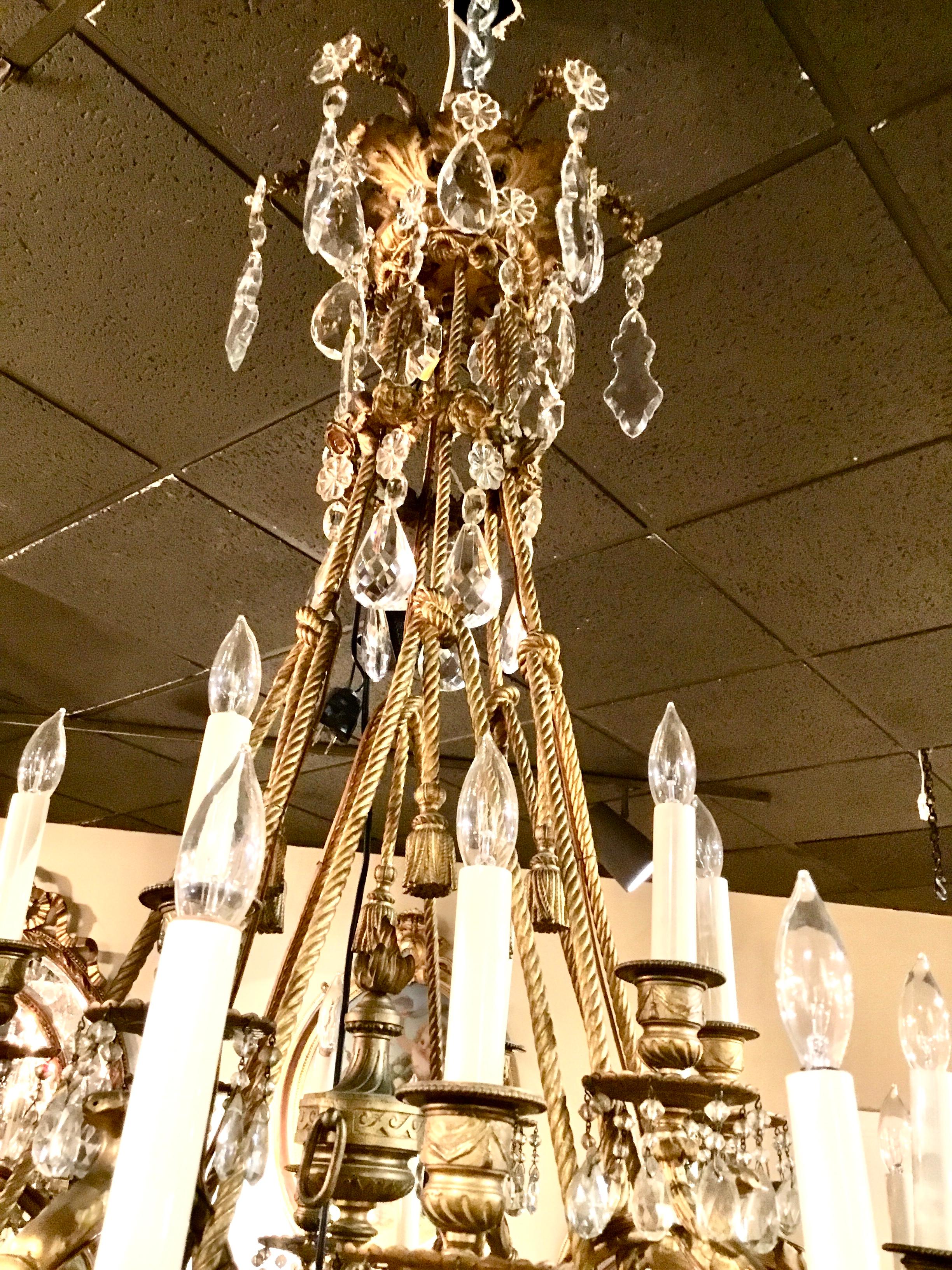 Large Custom Designed Chandelier, Gilt Bronze and Crystal, 24 Lights For Sale 5