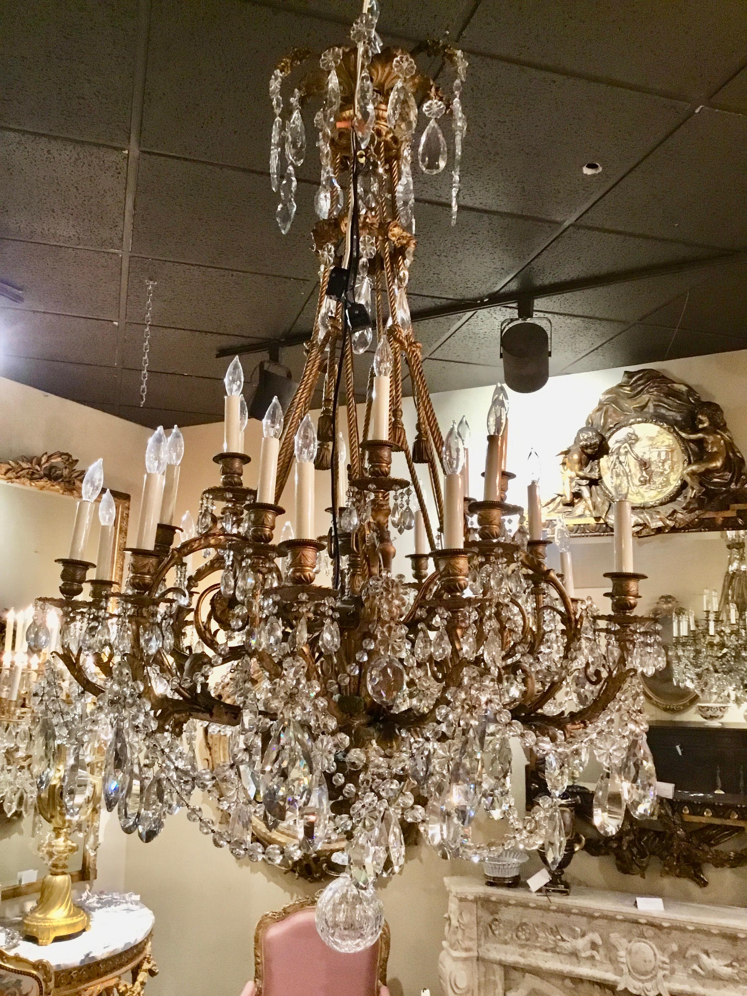 Large Custom Designed Chandelier, Gilt Bronze and Crystal, 24 Lights For Sale 4
