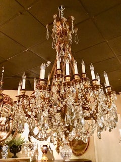 Large Custom Designed Chandelier, Gilt Bronze and Crystal, 24 Lights