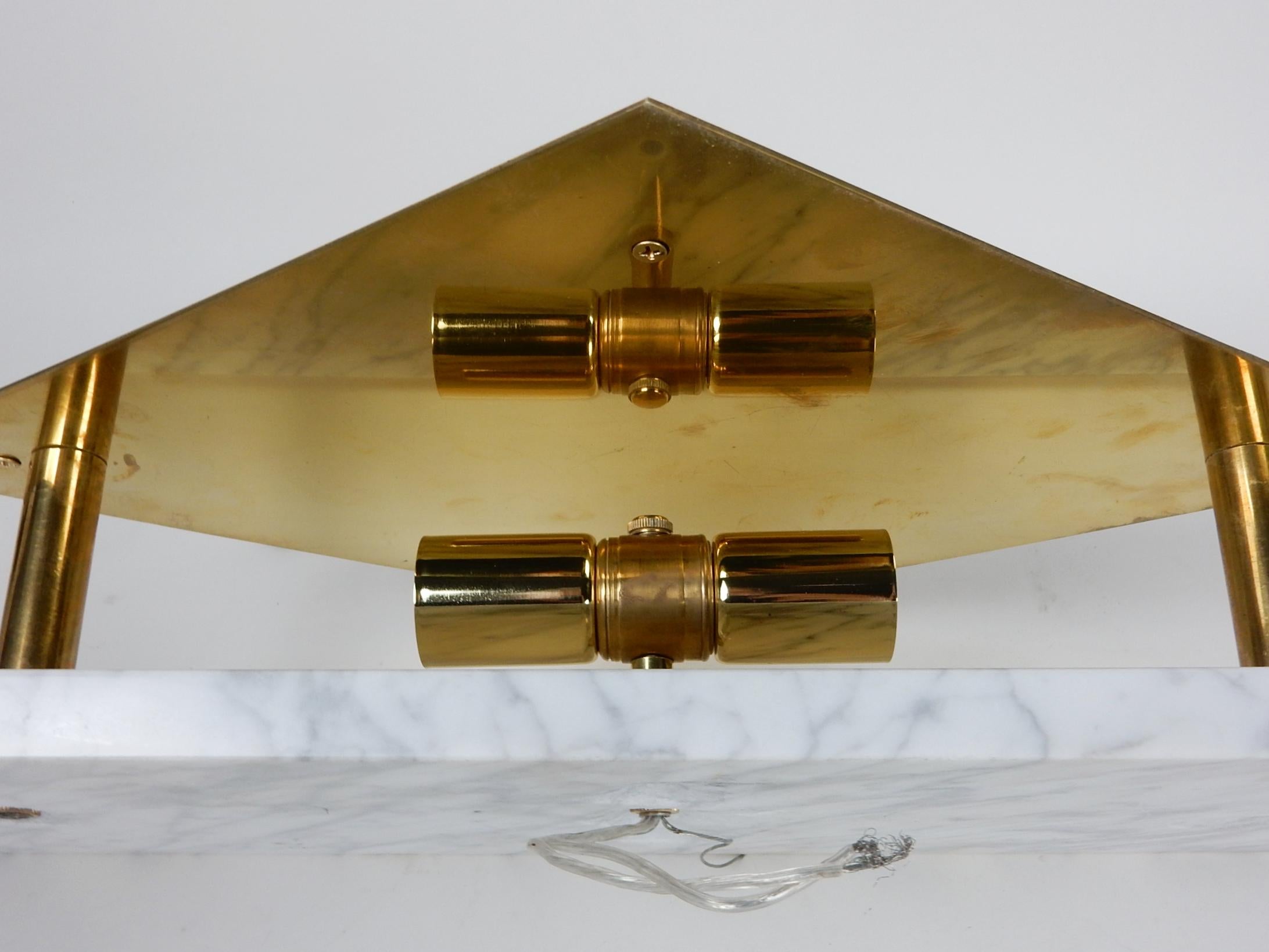 Late 20th Century Large Custom Diamond Wall Sconces Brass, Carrara Marble and Wood For Sale