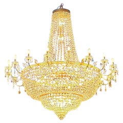 Large Custom Empire Style Lead Crystal Basket Chandelier 48 Lights 200 cm