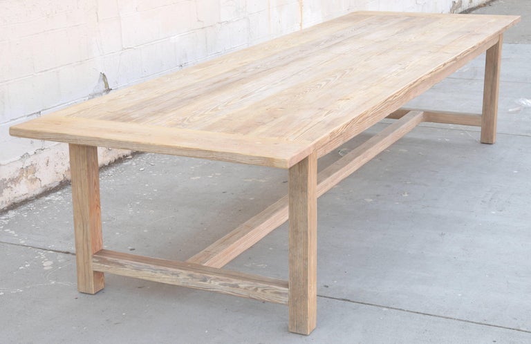 English Large Custom Farm Table in Reclaimed Pine, Built to Order by Petersen Antiques For Sale