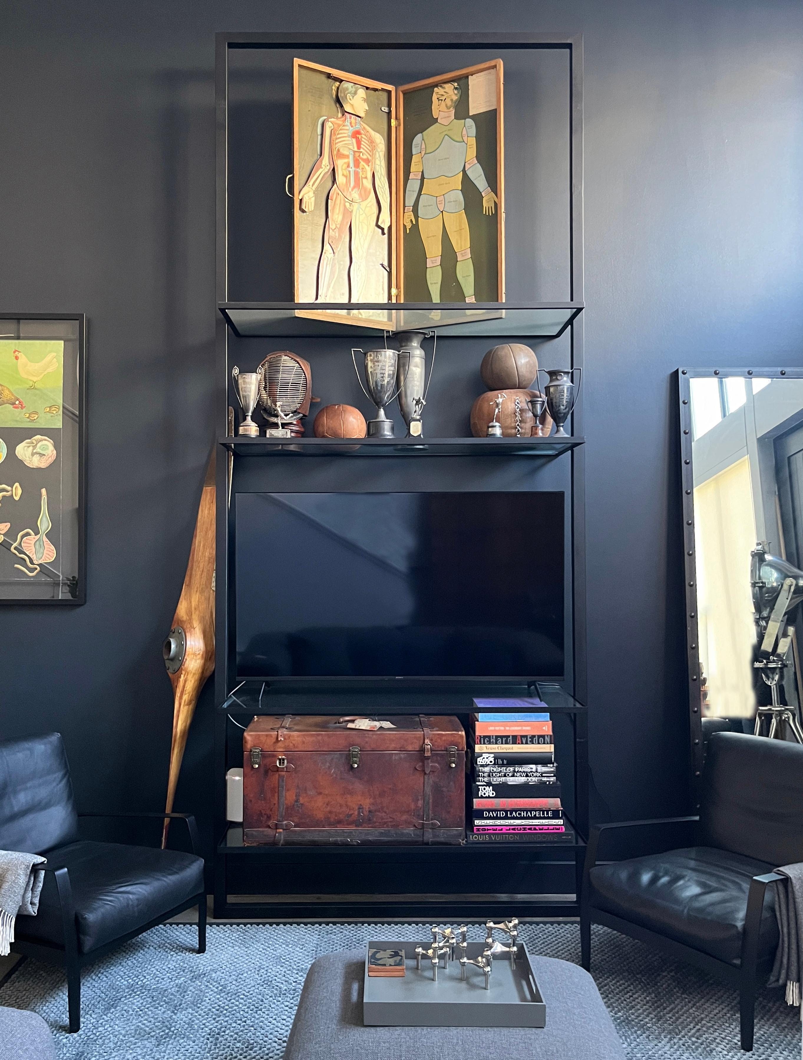 Modern Large Custom Floating Steel and Glass Shelf c. 2014 For Sale