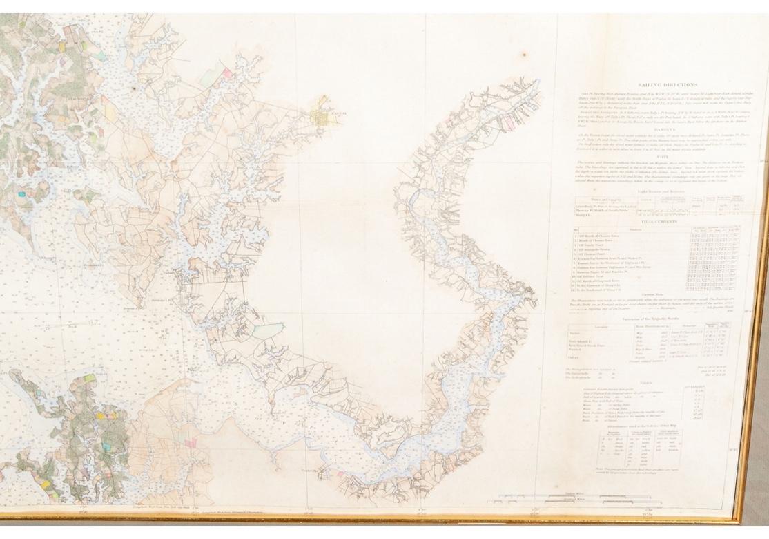 Mid-19th Century Large Custom Framed 1857 U.S. Coast Survey of the Chesapeake Bay For Sale