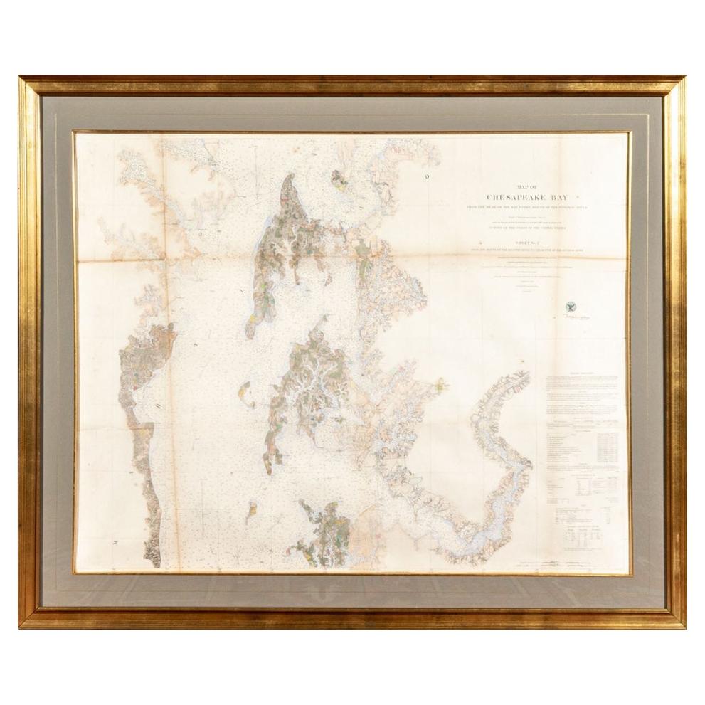 Large Custom Framed 1857 U.S. Coast Survey of the Chesapeake Bay For Sale
