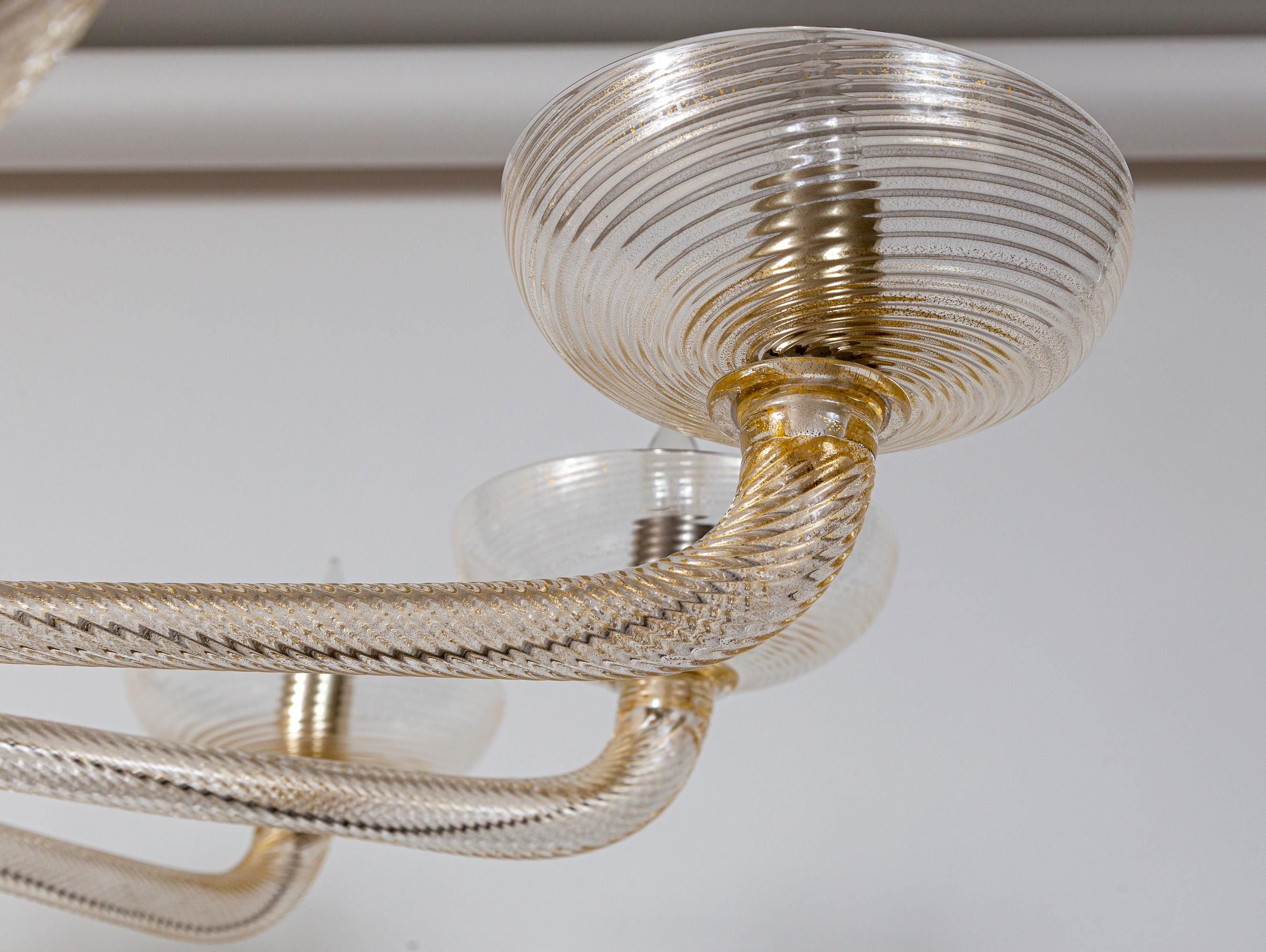 Grande lampadario a dieci bracci a spirale di Murano soffiato in oro, contemporaneo in vendita 6