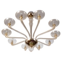 Large Custom Gold Blown Murano Ten Arm Swirl Chandelier, Contemporary