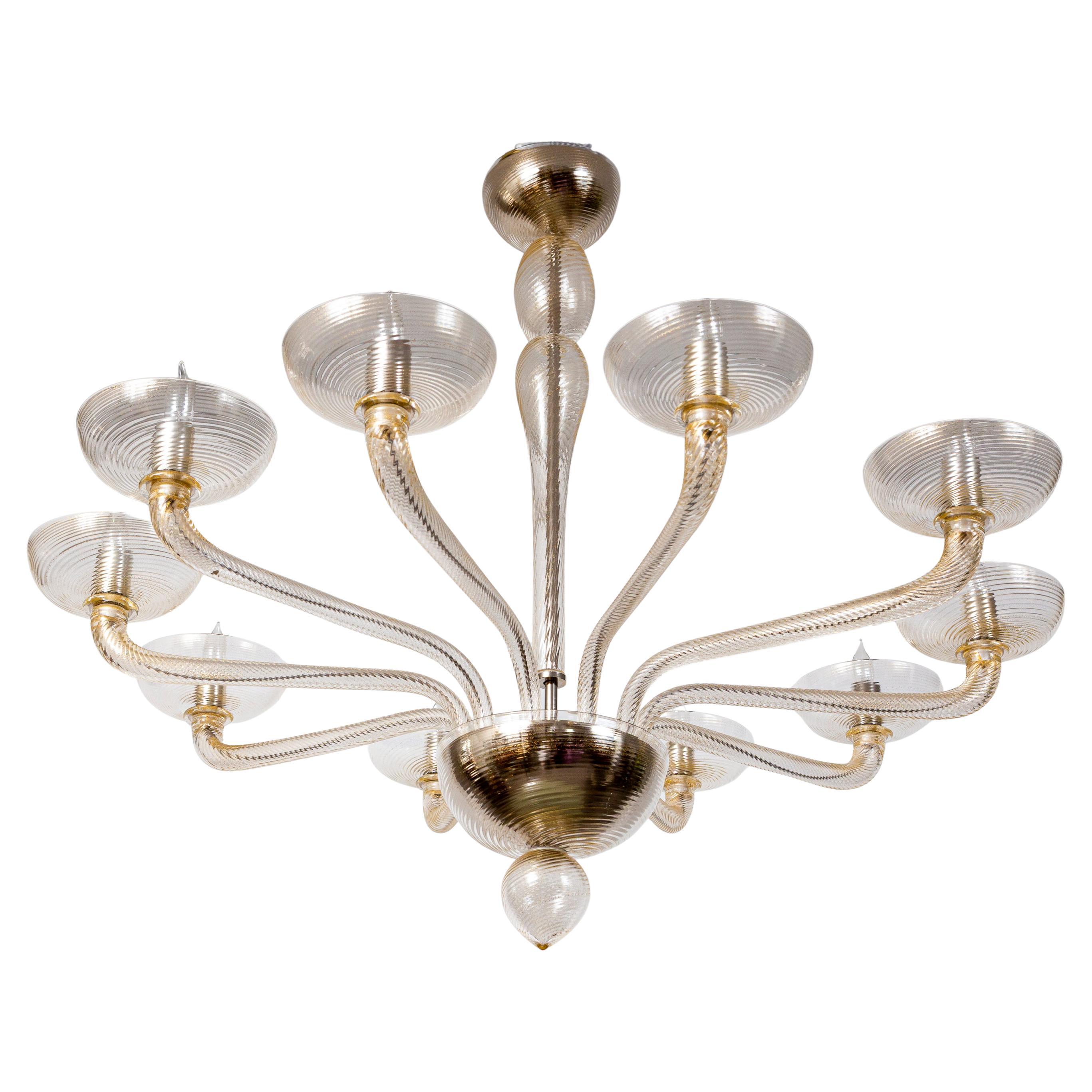 Moderno Grande lampadario a dieci bracci a spirale di Murano soffiato in oro, contemporaneo in vendita