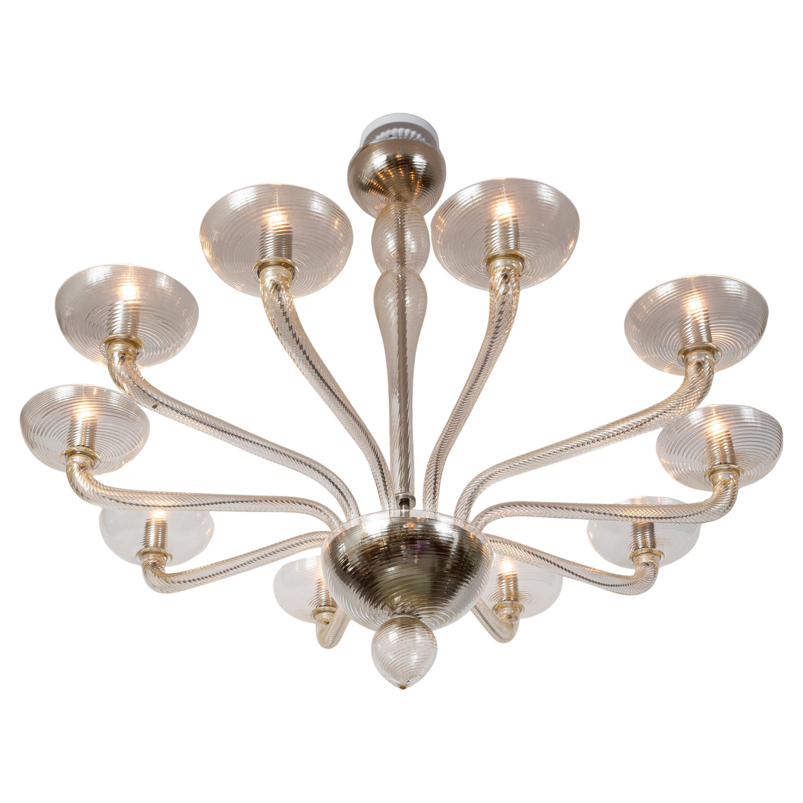XXI secolo e contemporaneo Grande lampadario a dieci bracci a spirale di Murano soffiato in oro, contemporaneo in vendita