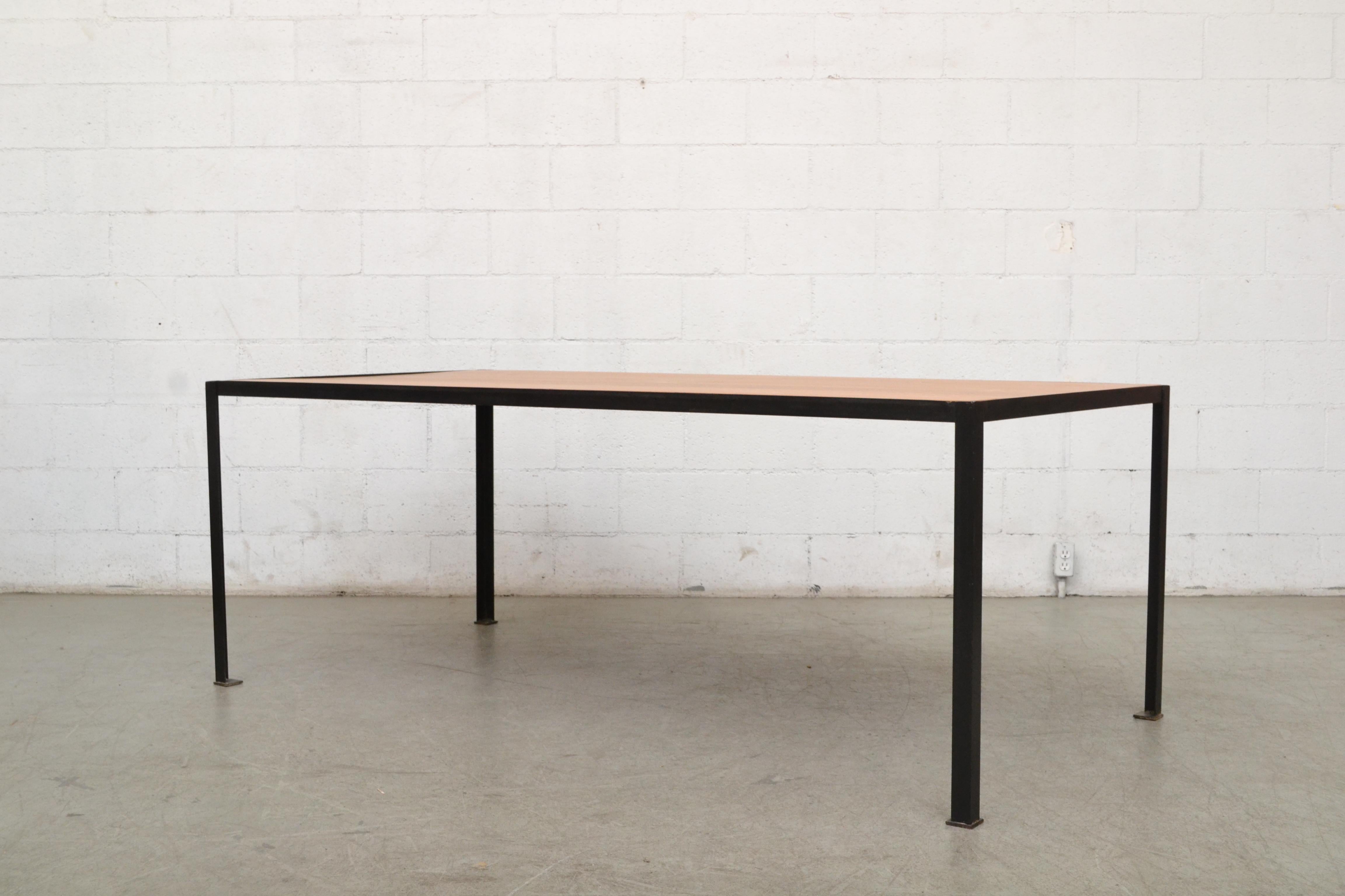 Mid-Century Modern Large Custom Industrial Table with Solid Pecan Top
