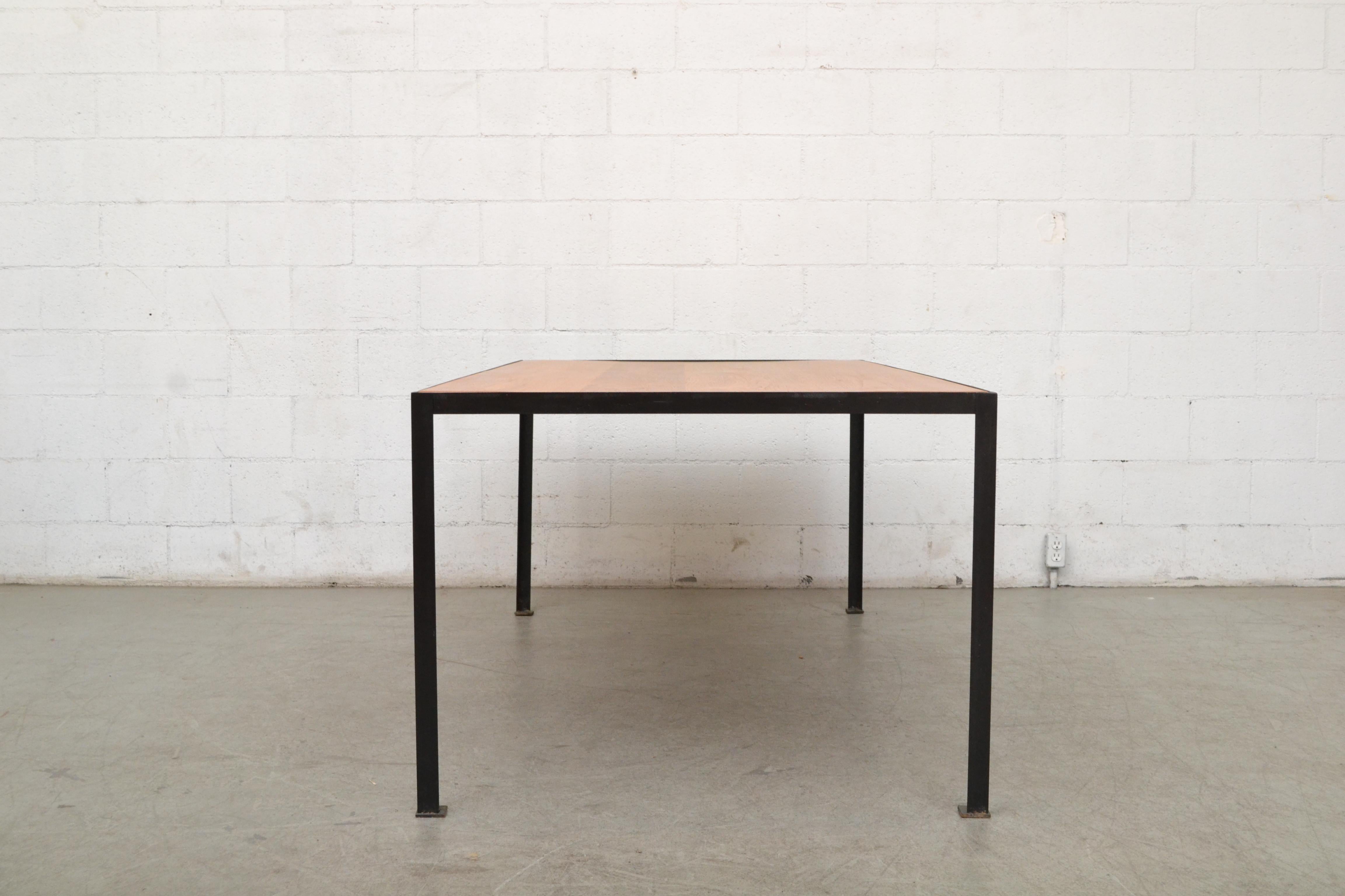 Dutch Large Custom Industrial Table with Solid Pecan Top