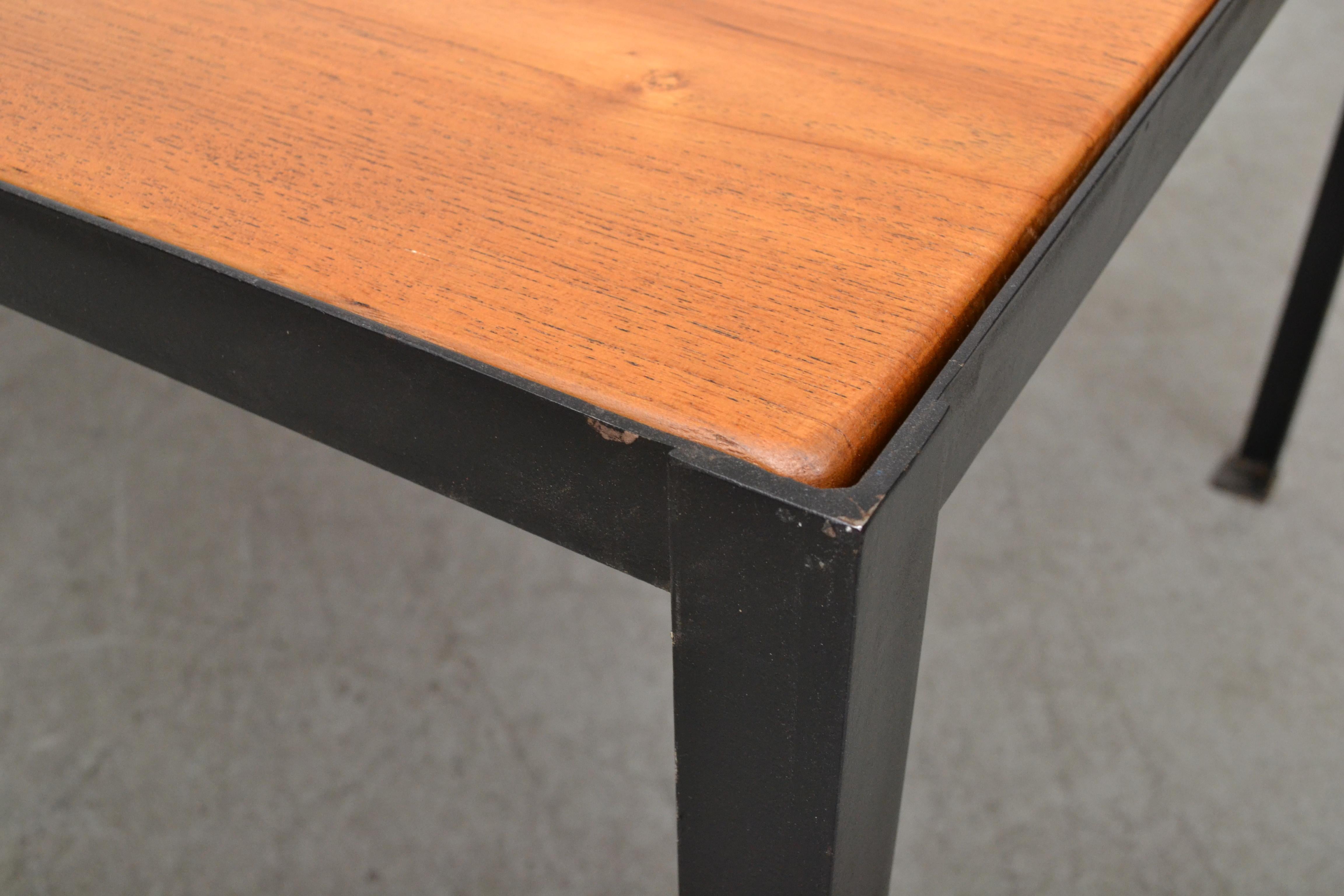 Large Custom Industrial Table with Solid Pecan Top In Good Condition In Los Angeles, CA