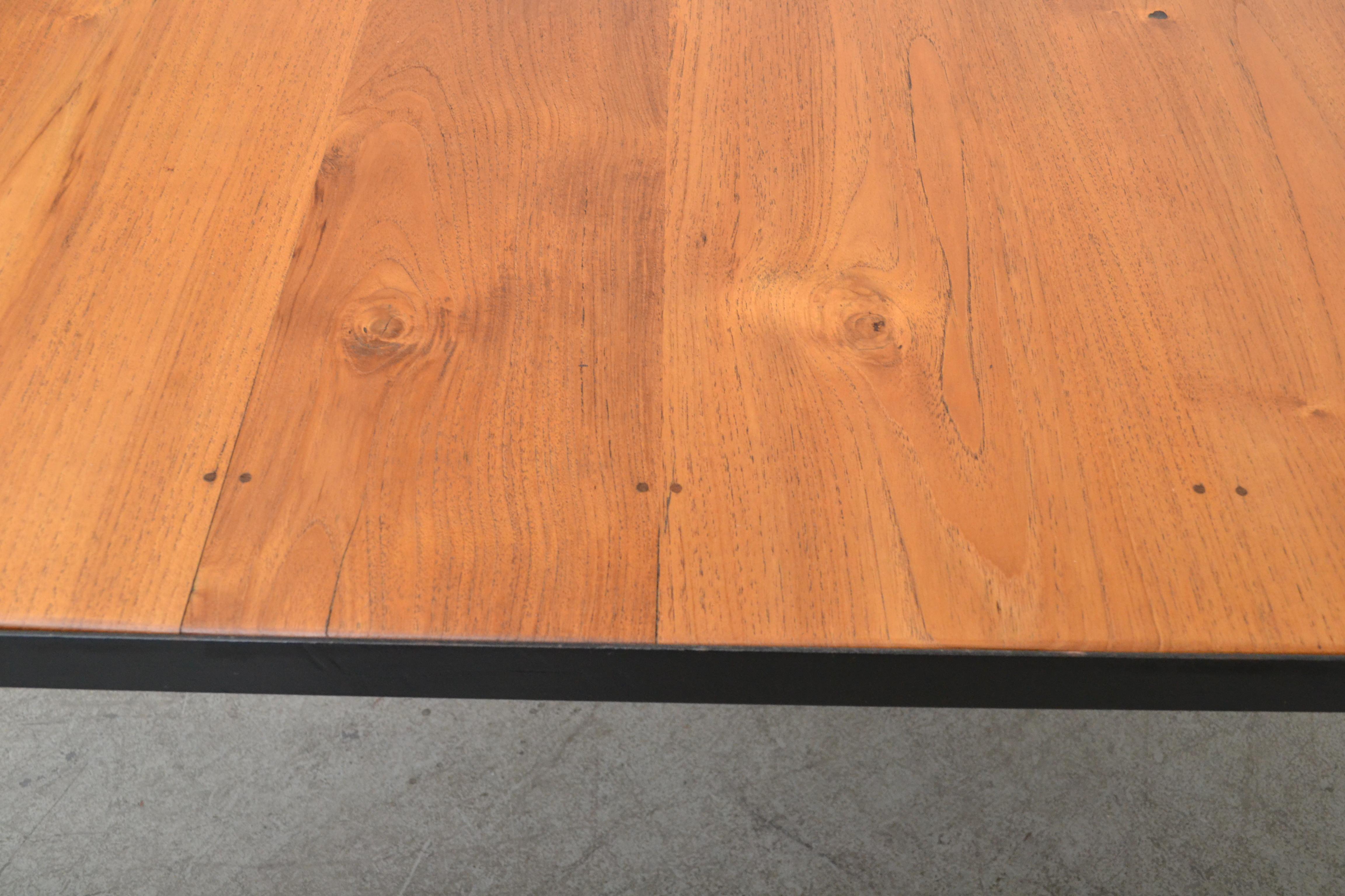 Mid-20th Century Large Custom Industrial Table with Solid Pecan Top