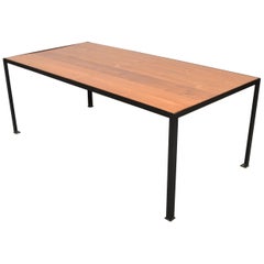 Large Custom Industrial Table with Solid Pecan Top