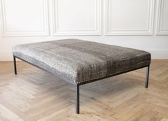 Large Custom Iron Cocktail Table Ottoman Upholstered in a Vintage Turkish Rug
