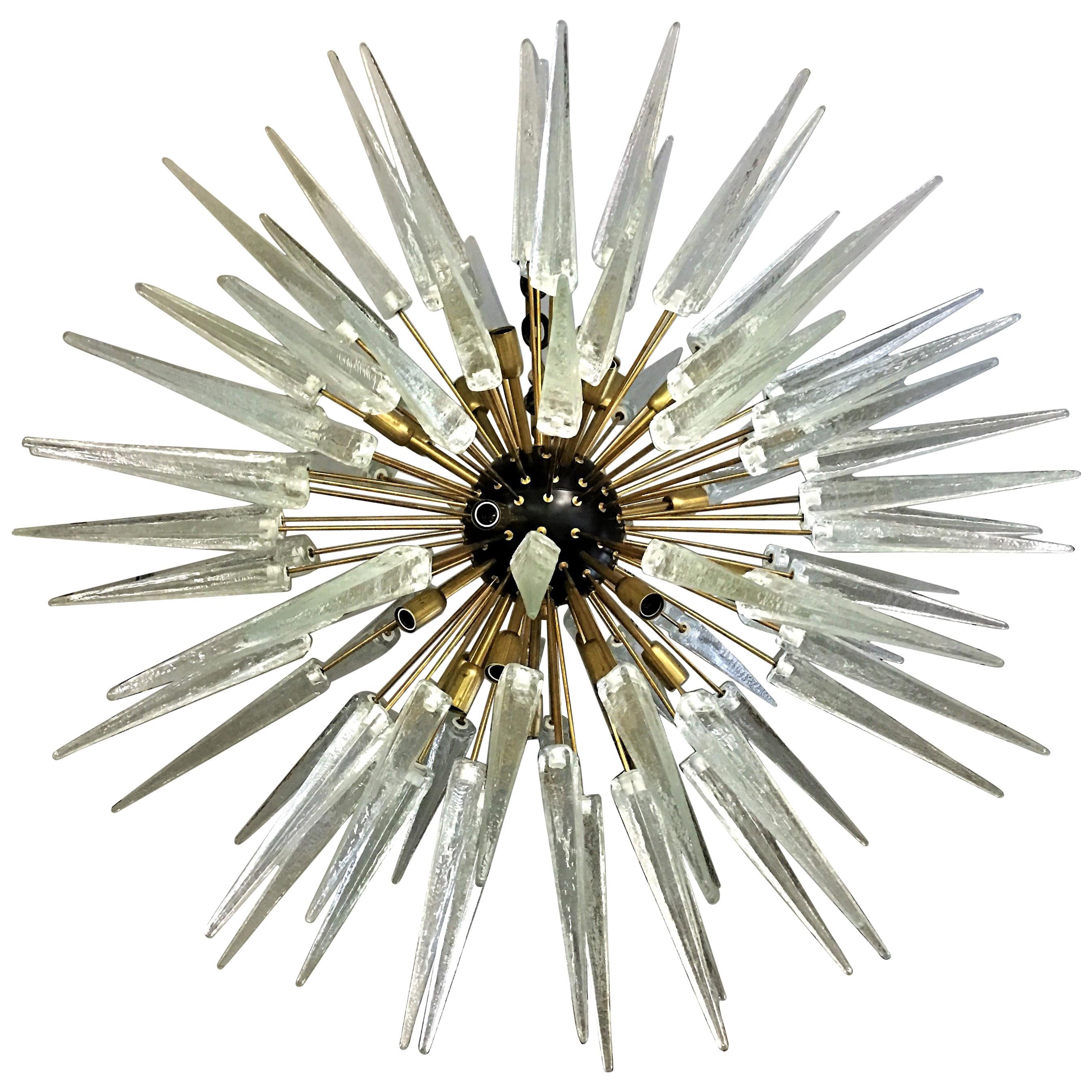 Gran araña Sputnik de cristal transparente veneciano / de Murano italiano hecha a medida