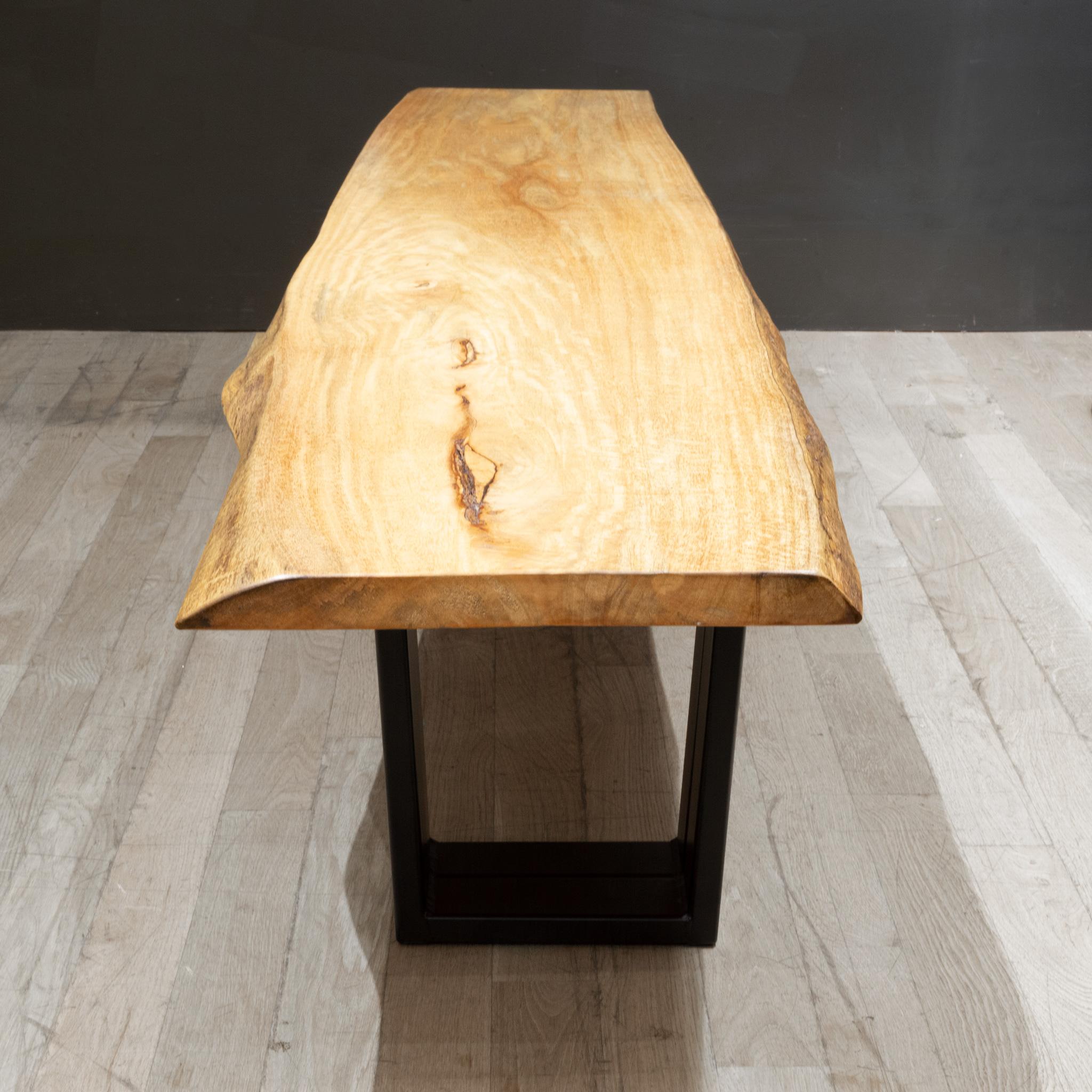 Powder-Coated Large Custom Live Edge Hickory Bench For Sale