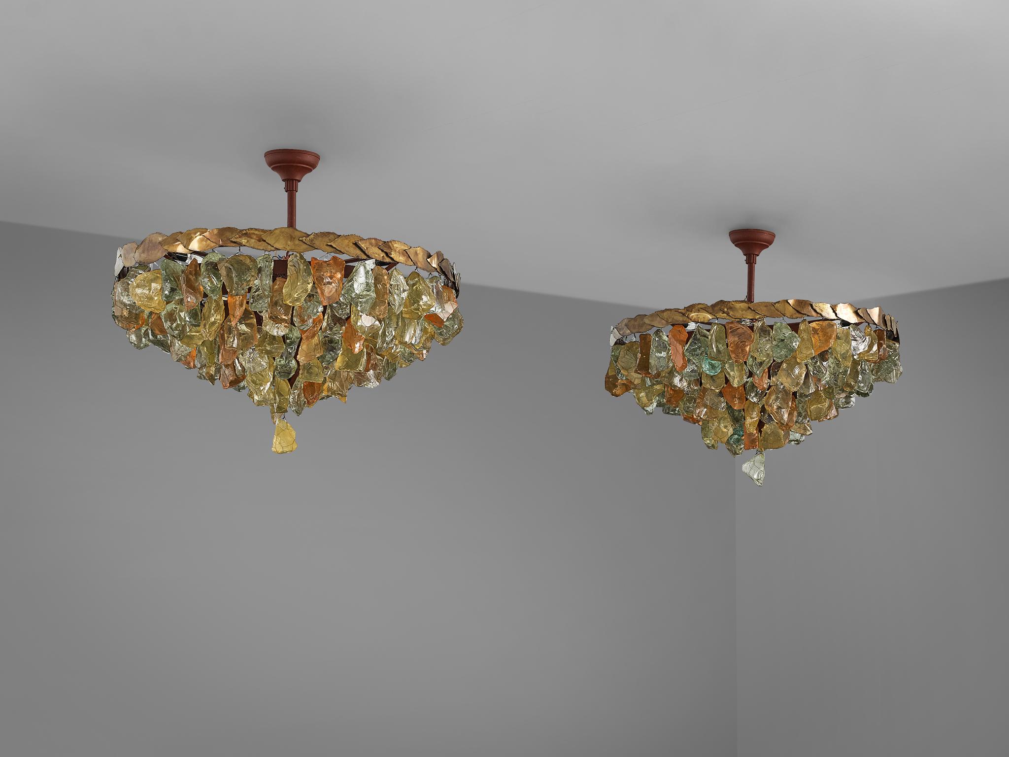 Large Custom Made Glass French Chandeliers in Colored Glass and Brass  5